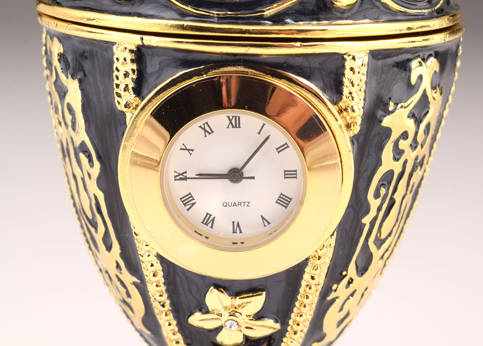 Keren Kopal Black Faberge Egg with Clock