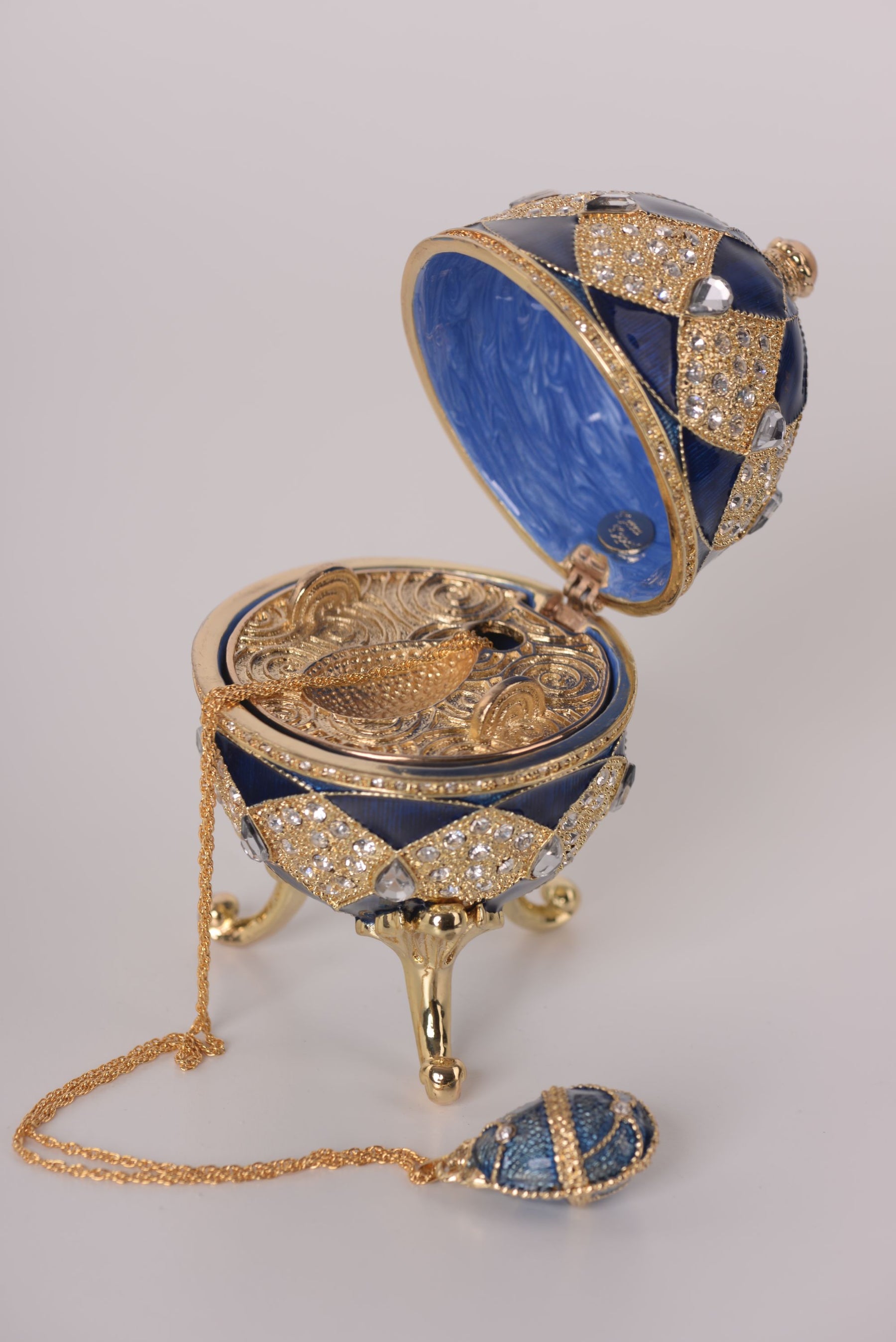 Keren Kopal Blue Faberge Egg with Egg Pendant Inside