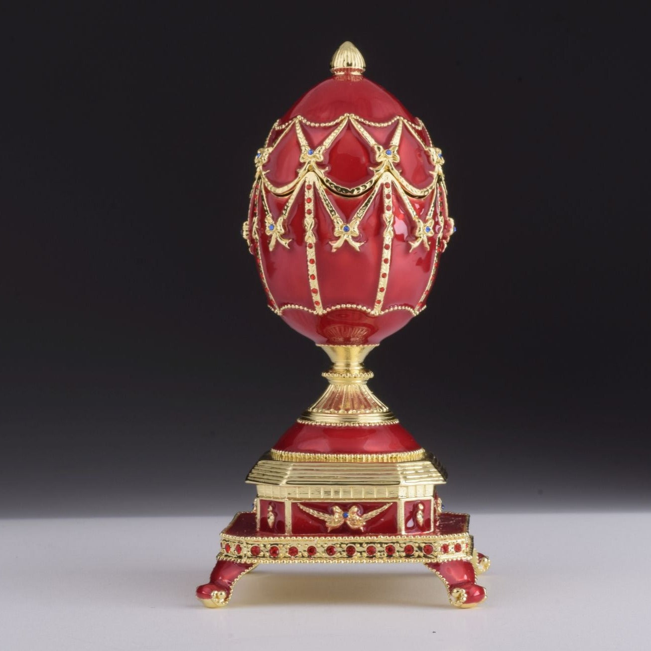 Keren Kopal Red Faberge Egg with Clock Inside