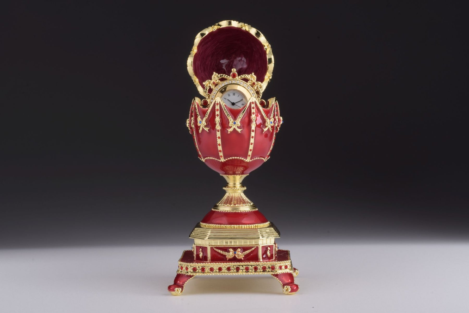 Keren Kopal Red Faberge Egg with Clock Inside