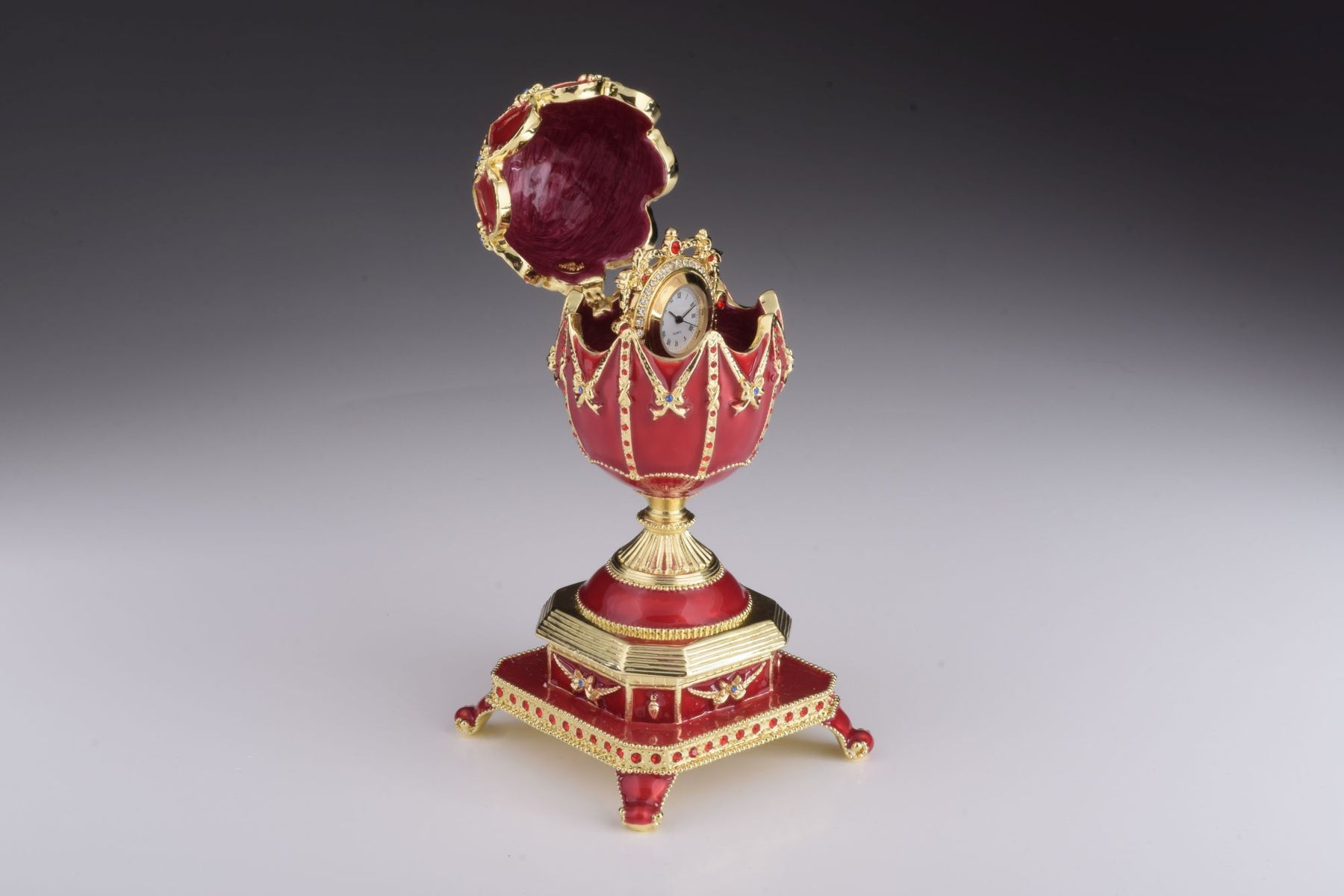 Keren Kopal Red Faberge Egg with Clock Inside