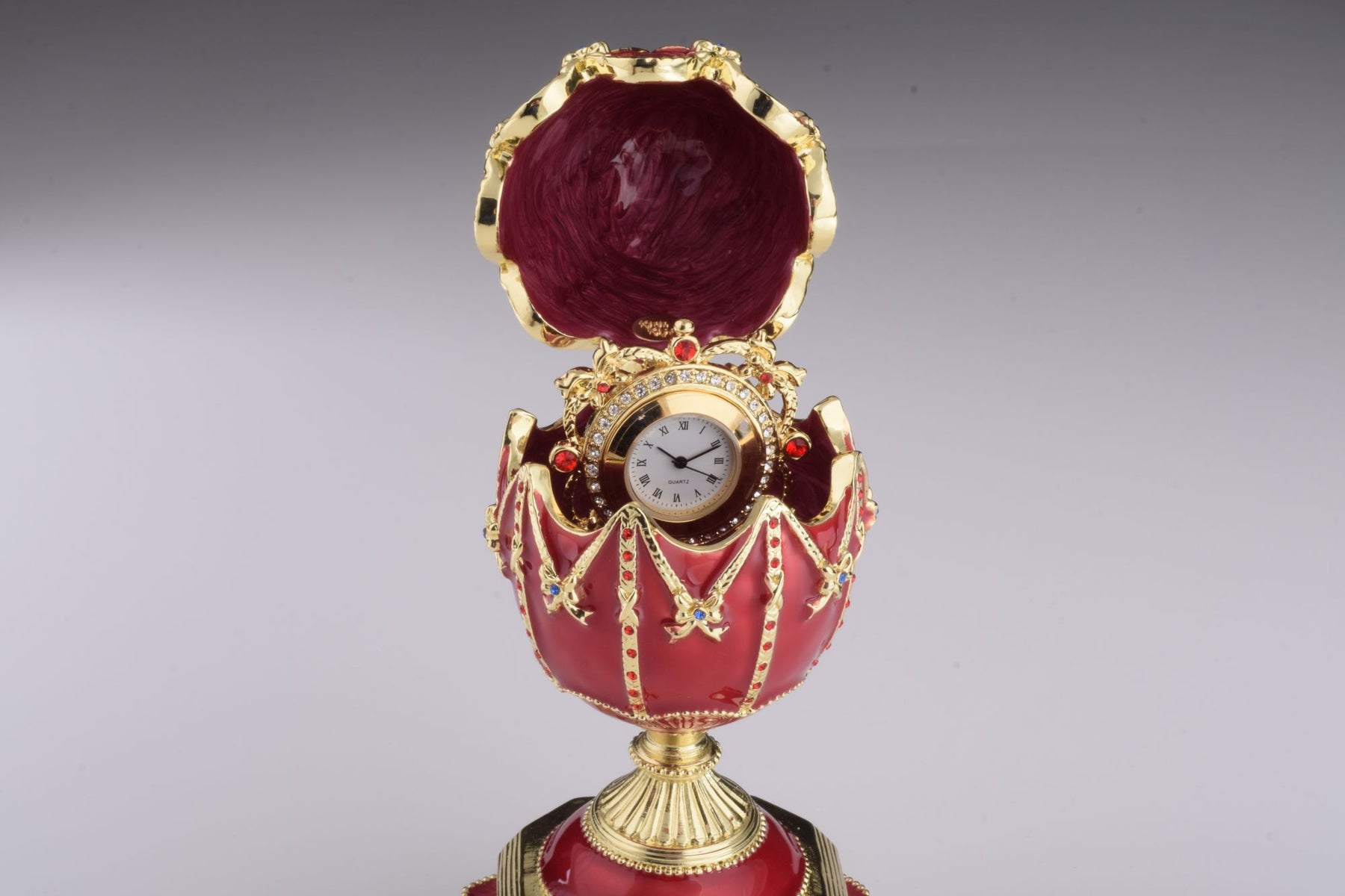 Keren Kopal Red Faberge Egg with Clock Inside