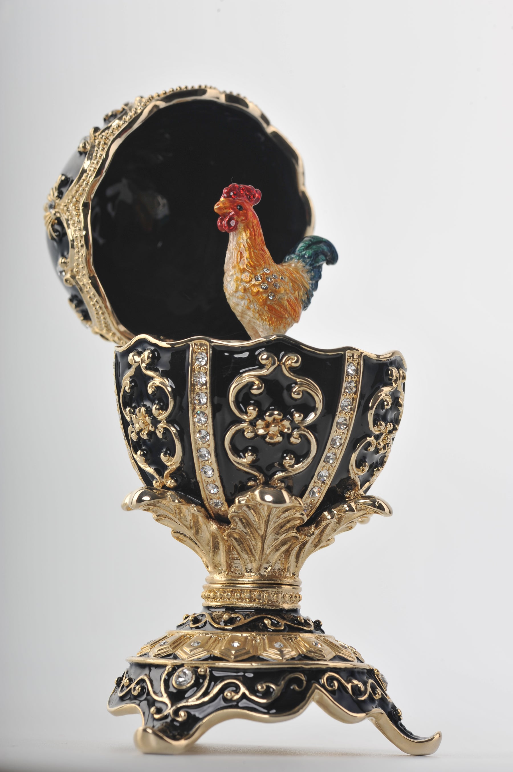Keren Kopal Black Faberge Egg with a Chicken Inside