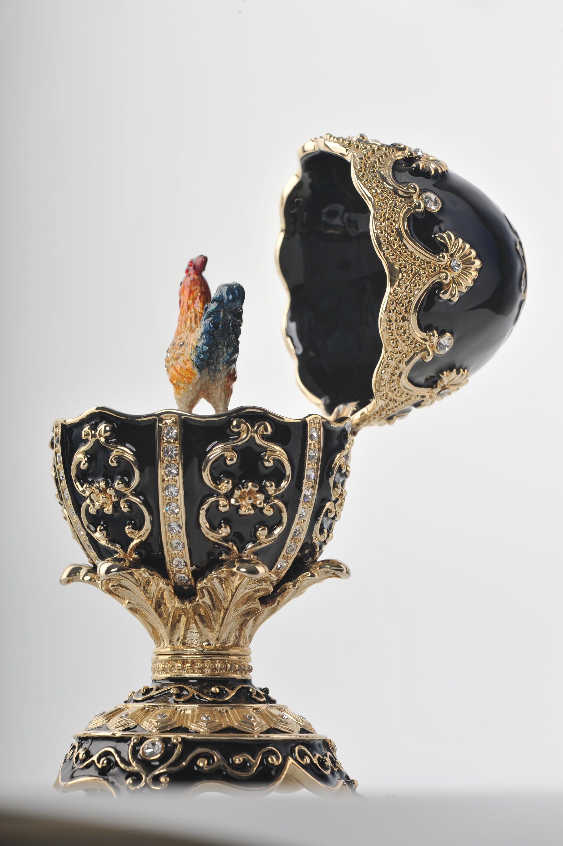 Keren Kopal Black Faberge Egg with a Chicken Inside
