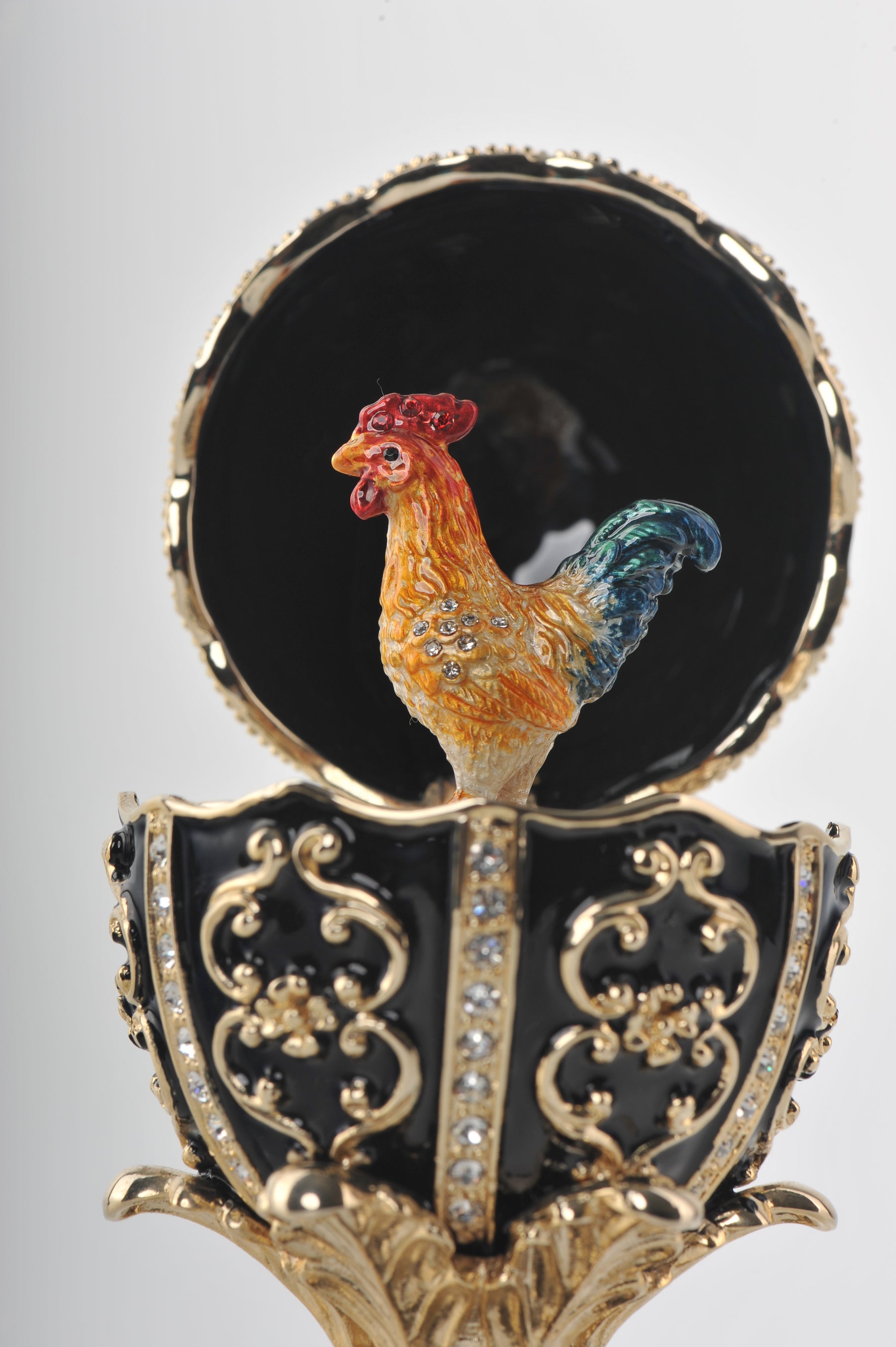 Keren Kopal Black Faberge Egg with a Chicken Inside