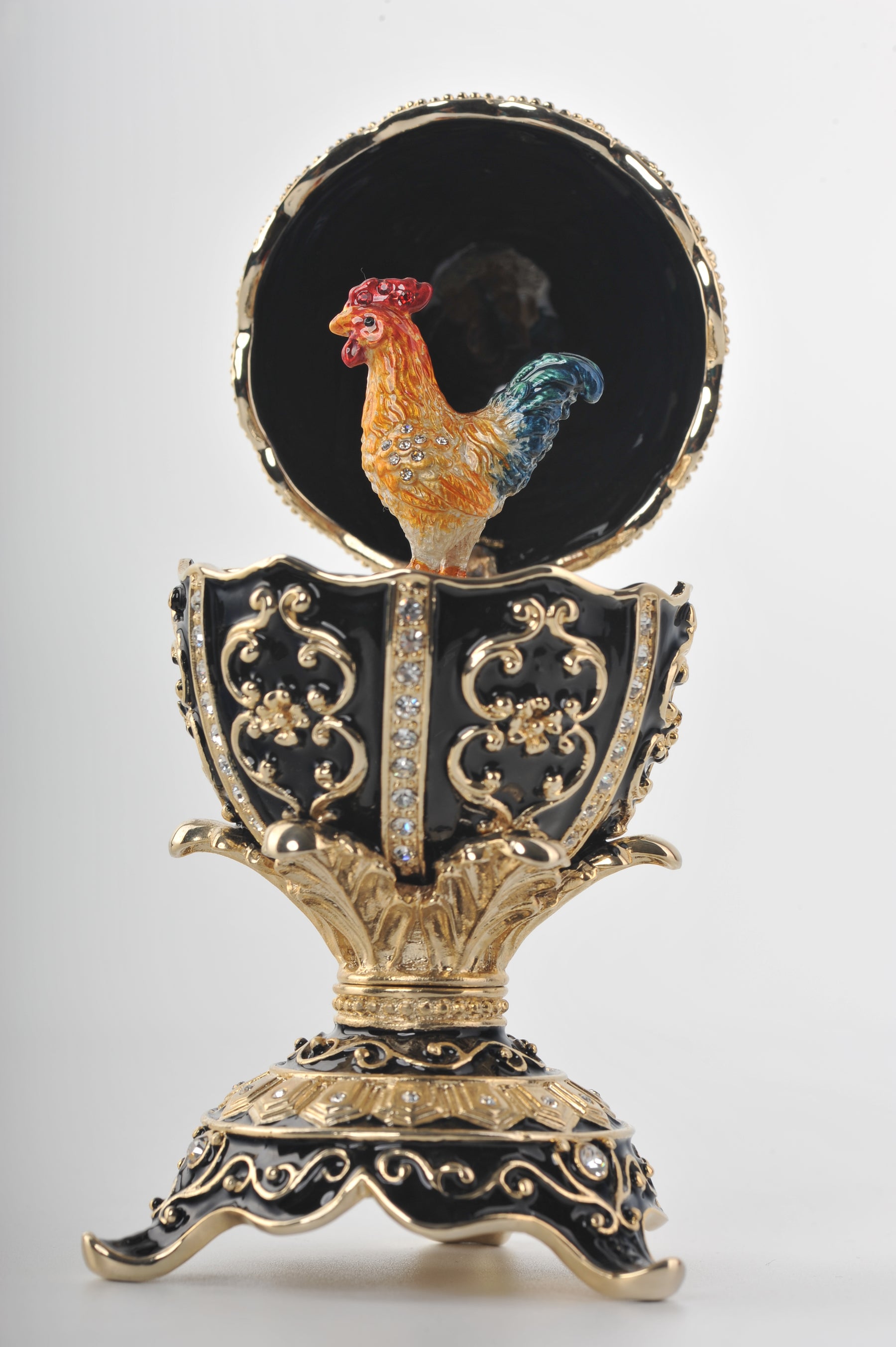 Keren Kopal Black Faberge Egg with a Chicken Inside