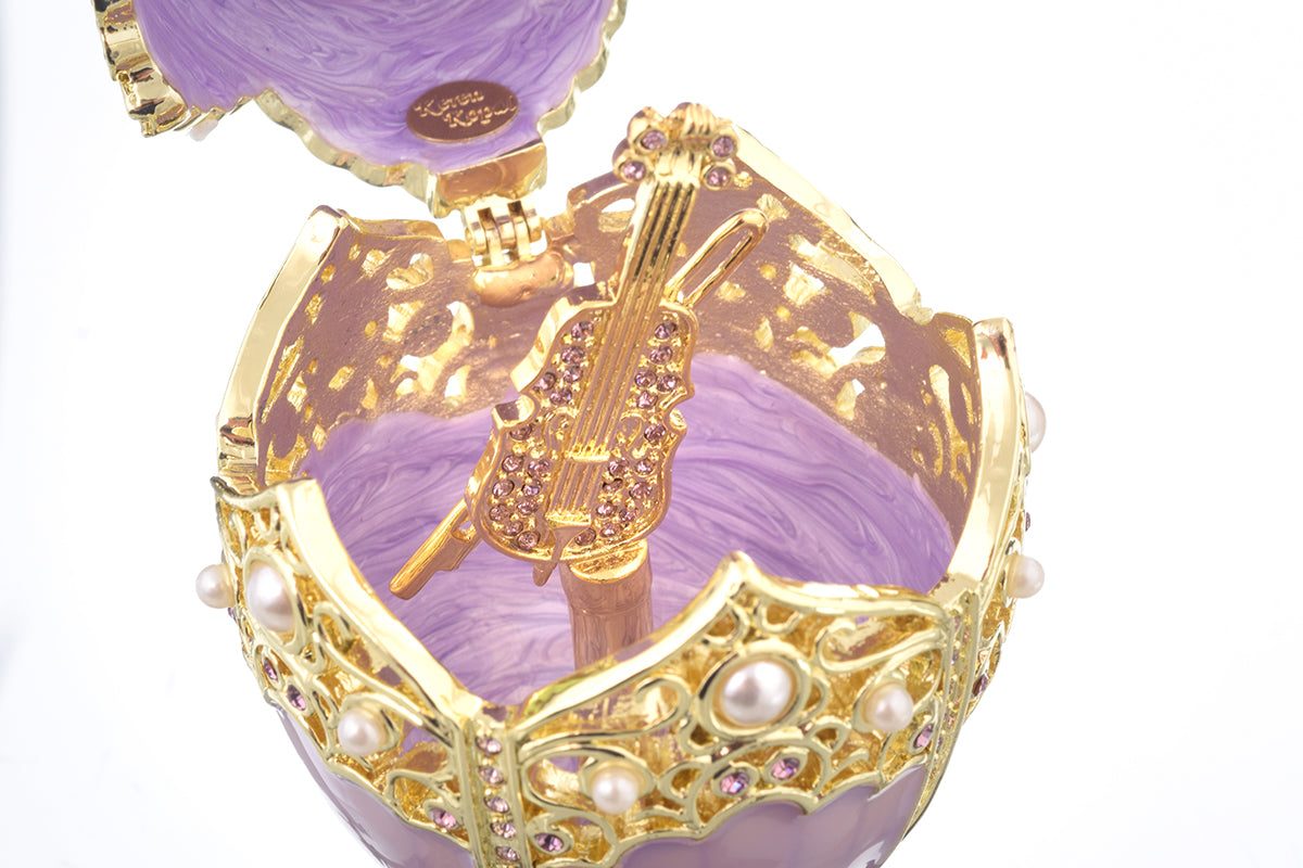 Keren Kopal Purple Faberge Egg with Violin Inside