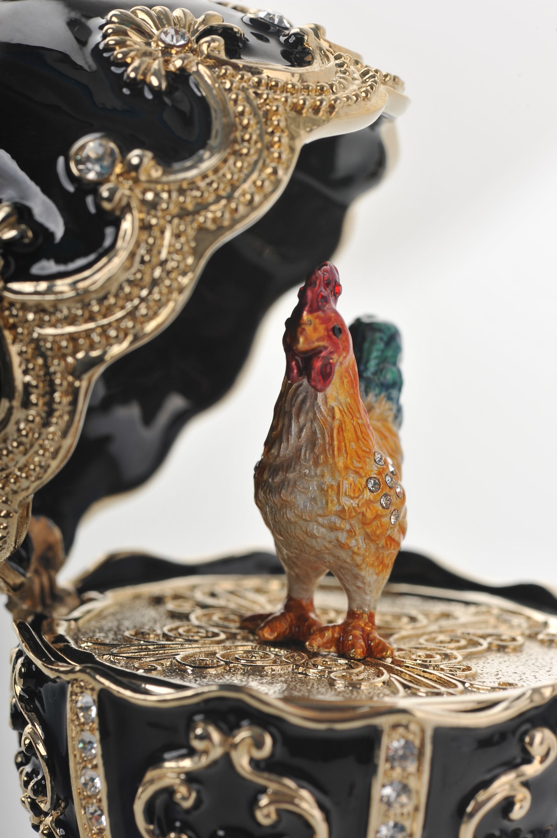 Keren Kopal Black Faberge Egg with a Chicken Inside