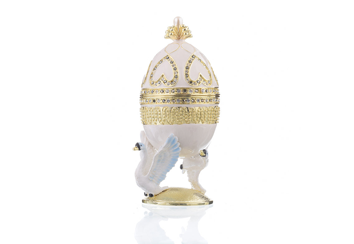 Keren Kopal White Faberge Egg with Swans