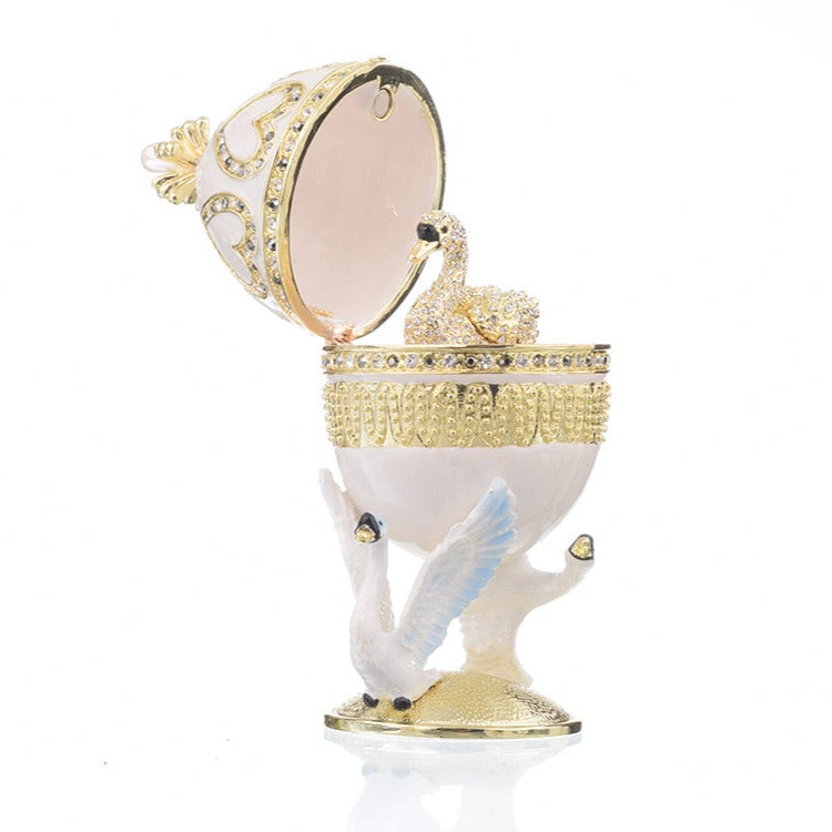 Keren Kopal White Faberge Egg with Swans