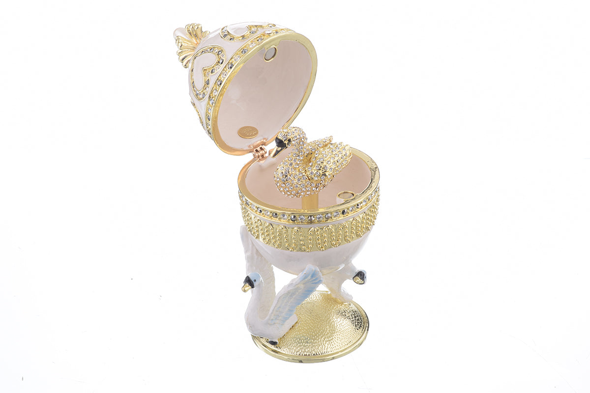 Keren Kopal White Faberge Egg with Swans