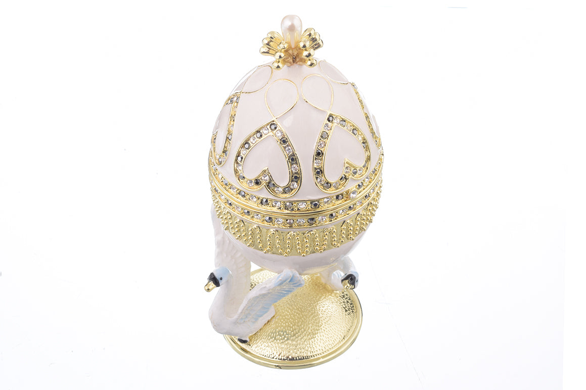 Keren Kopal White Faberge Egg with Swans