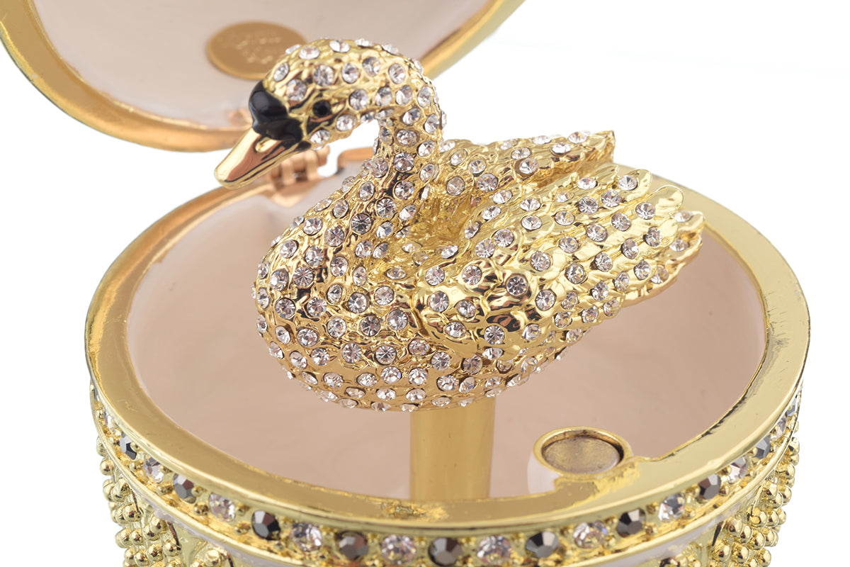 Keren Kopal White Faberge Egg with Swans