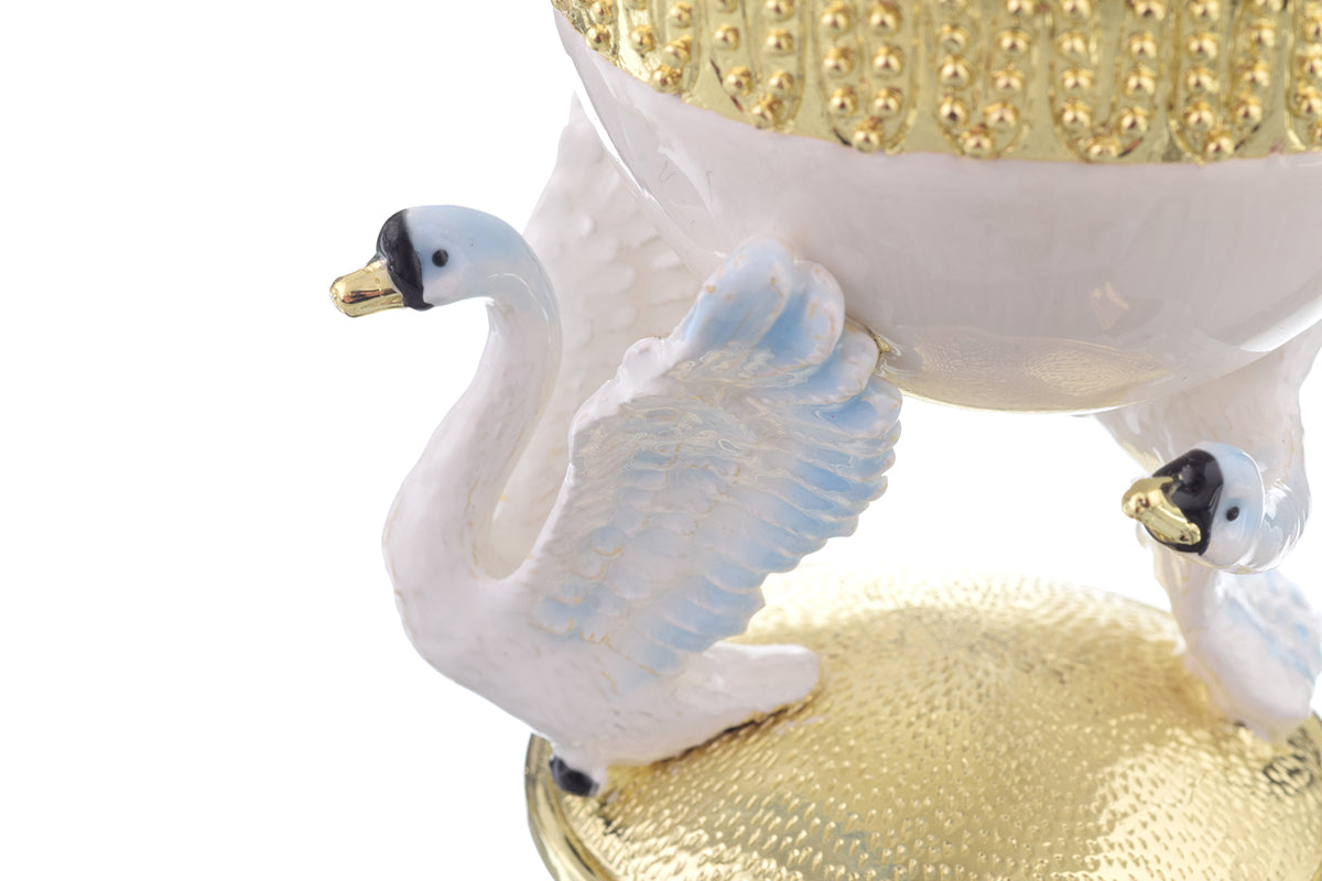 Keren Kopal White Faberge Egg with Swans