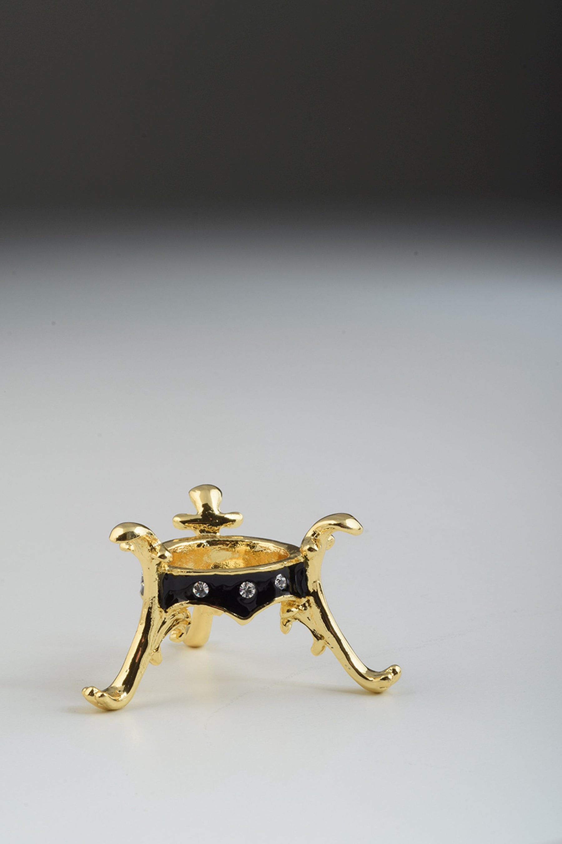 Keren Kopal Black and White Faberge Egg with Gold Necklace Inside