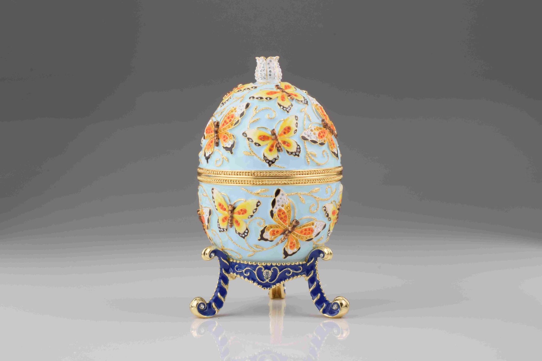 Keren Kopal Blue Faberge Egg with Yellow Flowers