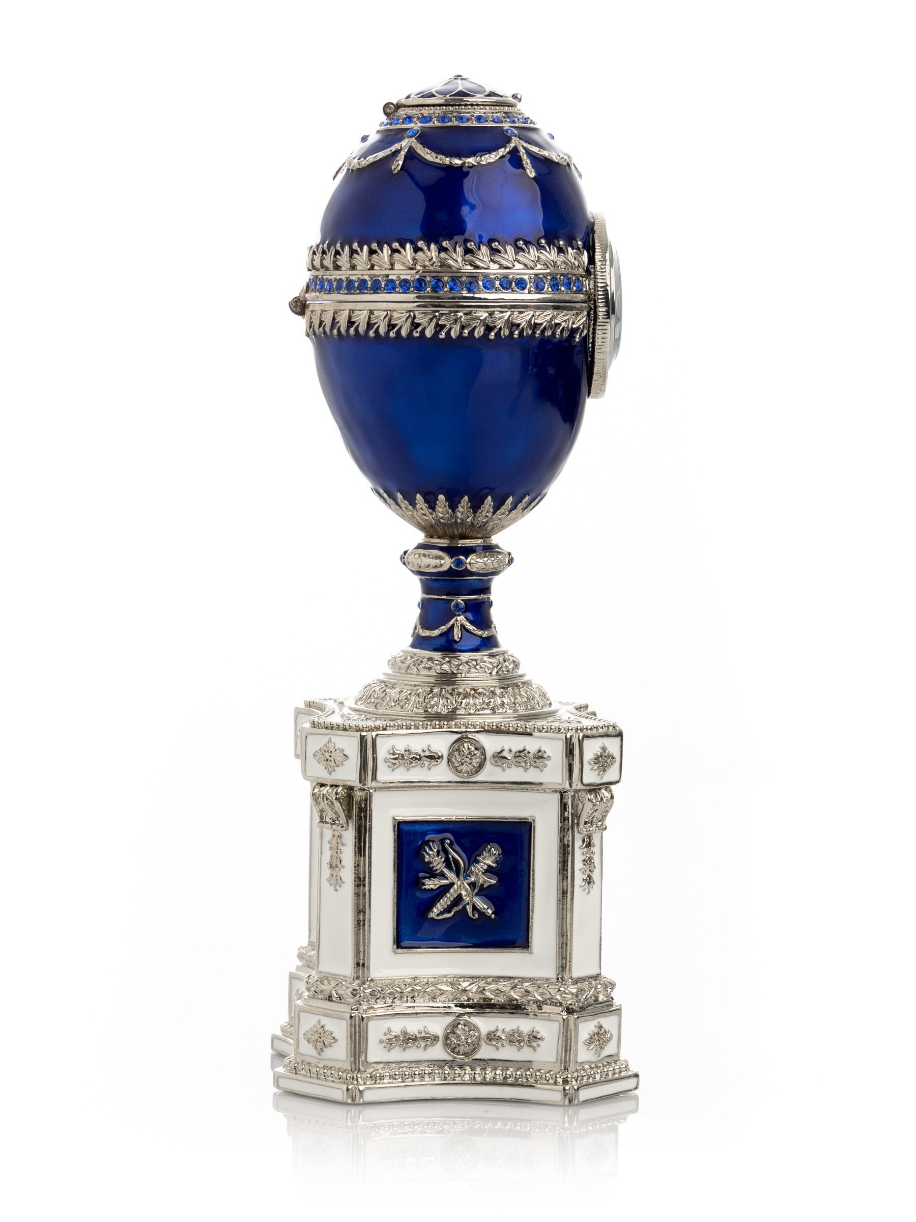 Keren Kopal Blue Faberge Egg with a Pearl and a Clock