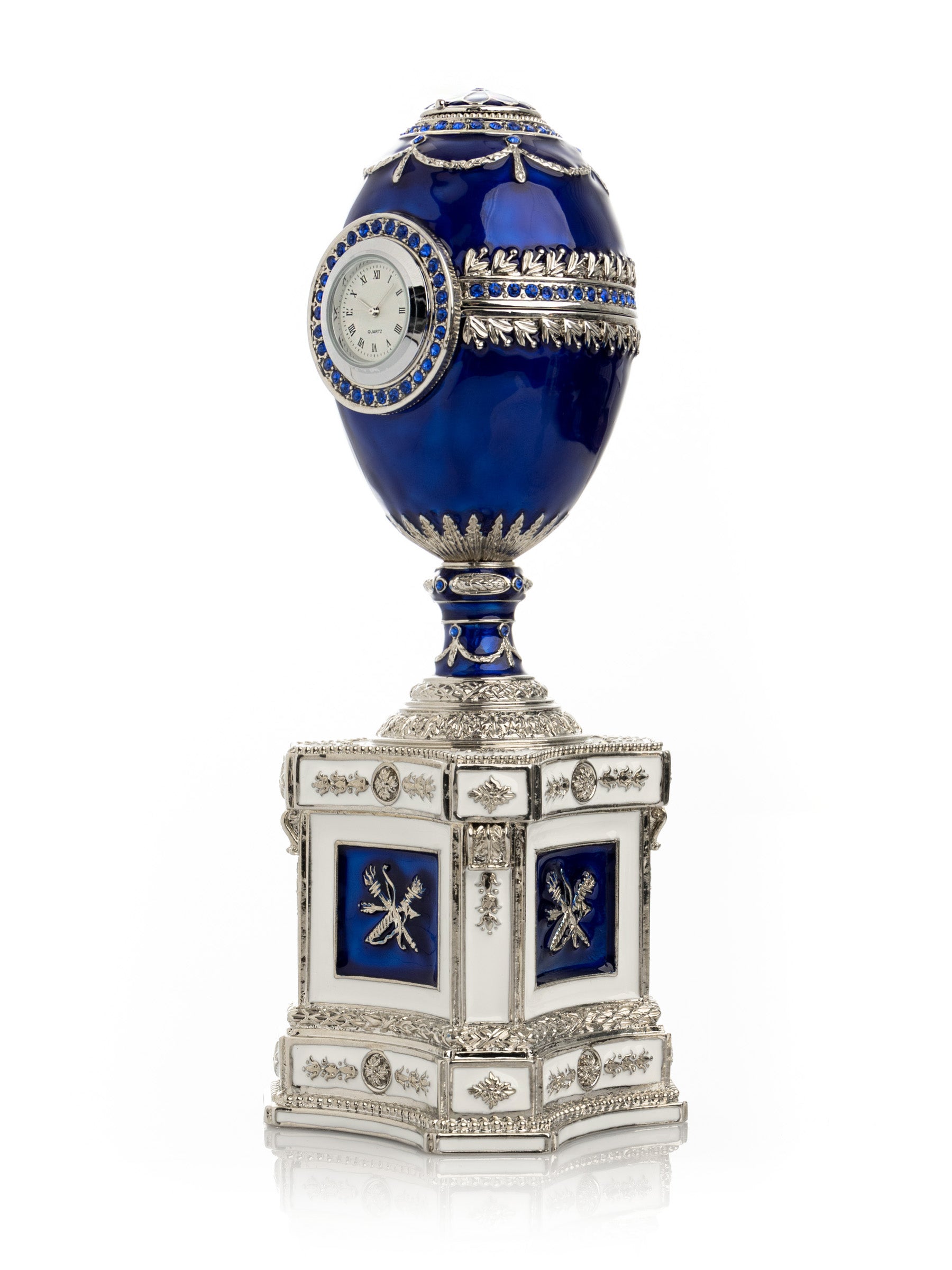 Keren Kopal Blue Faberge Egg with a Pearl and a Clock