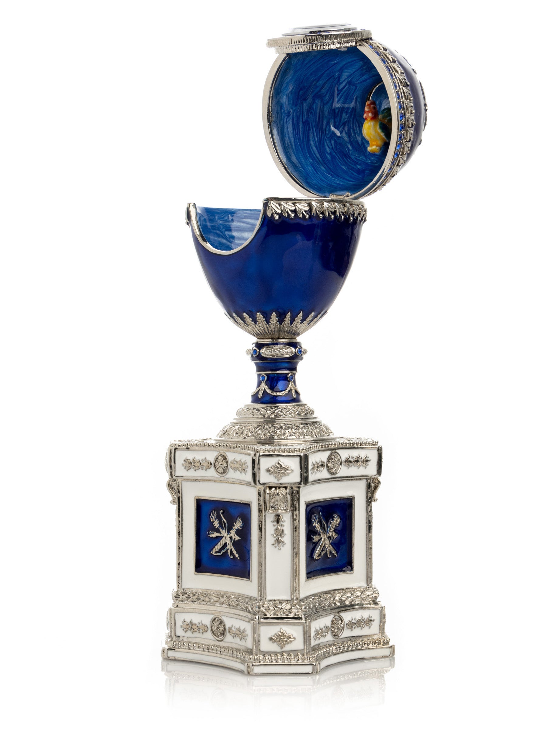 Keren Kopal Blue Faberge Egg with a Pearl and a Clock