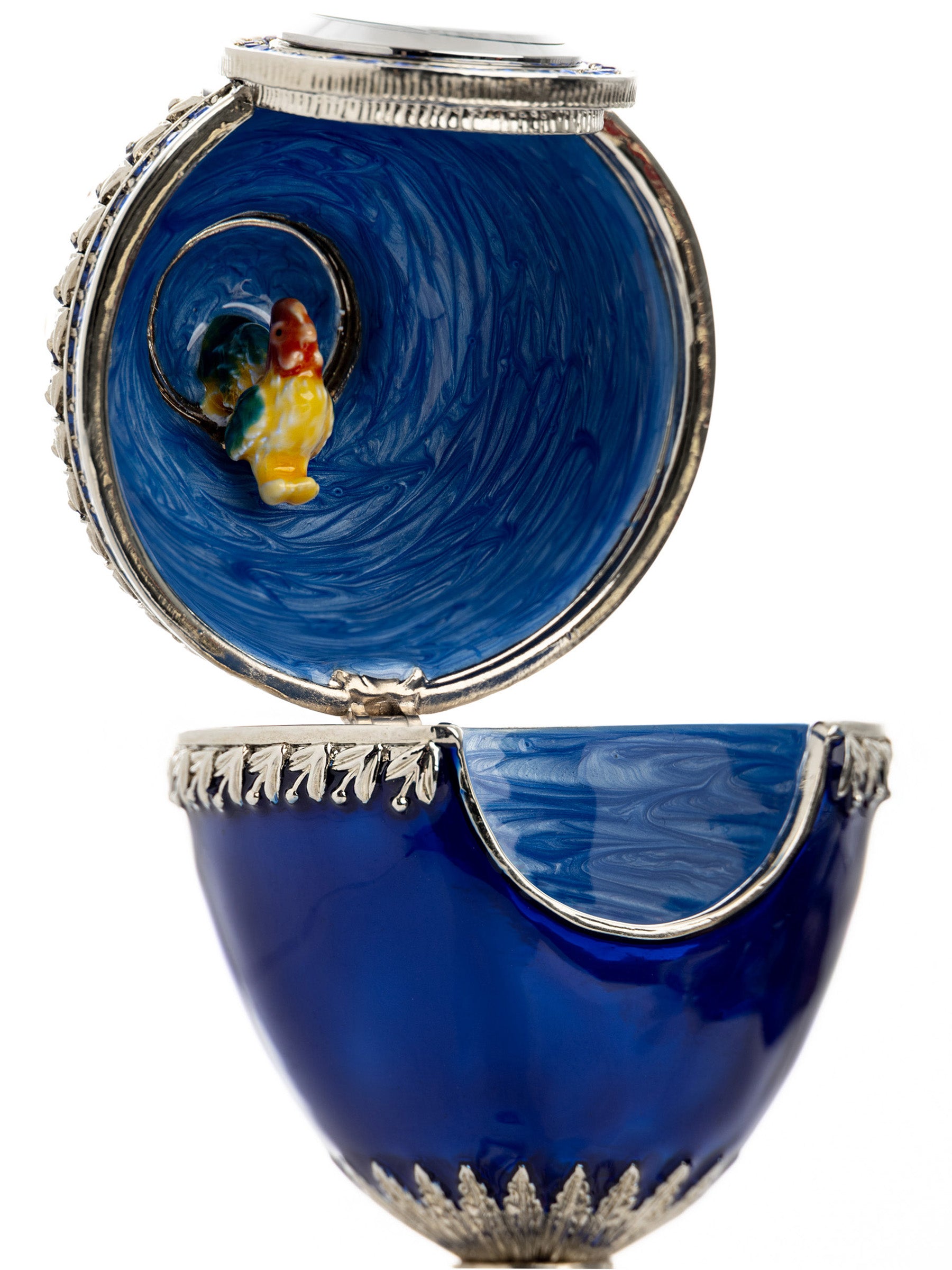 Keren Kopal Blue Faberge Egg with a Pearl and a Clock