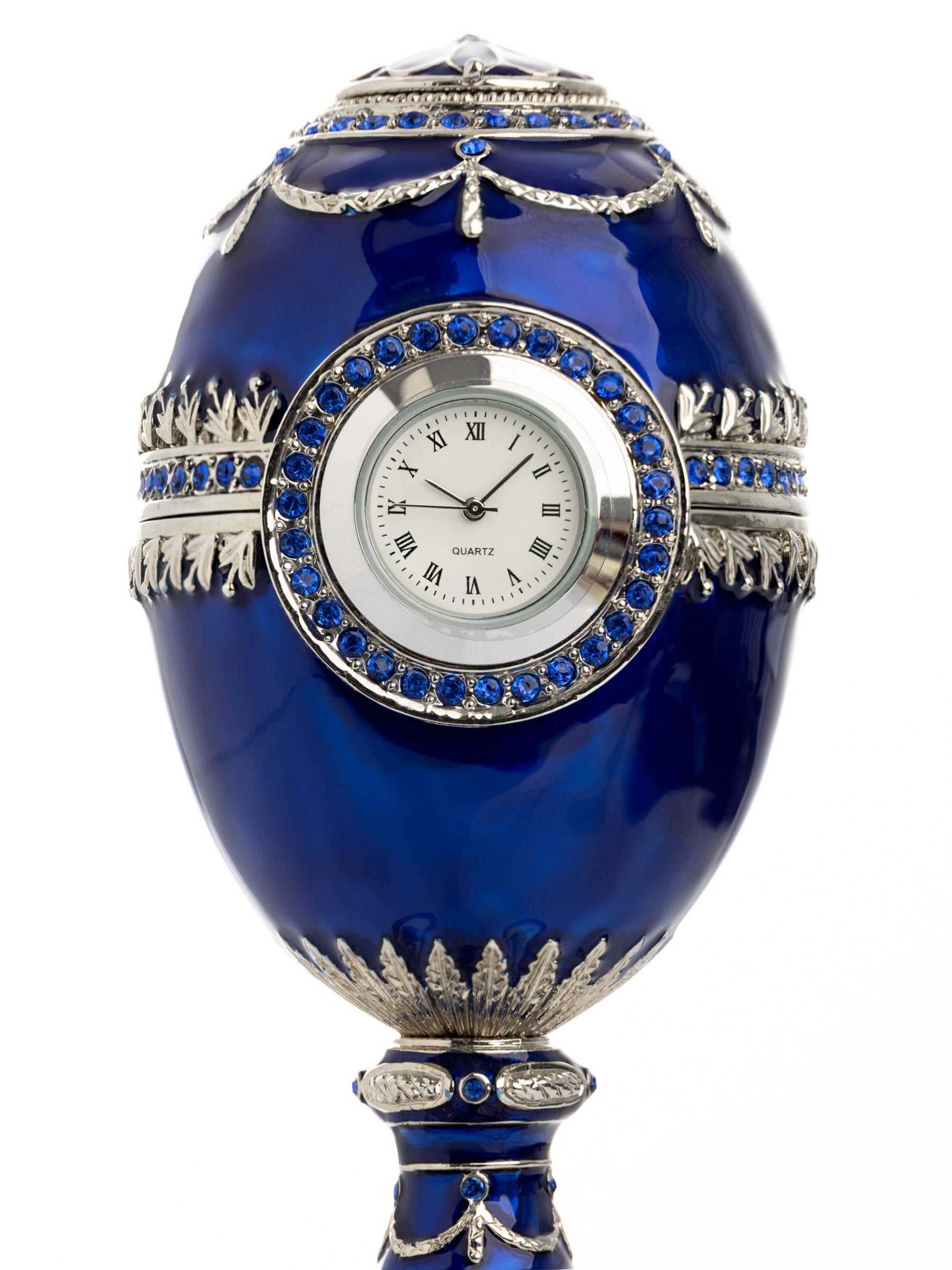 Keren Kopal Blue Faberge Egg with a Pearl and a Clock