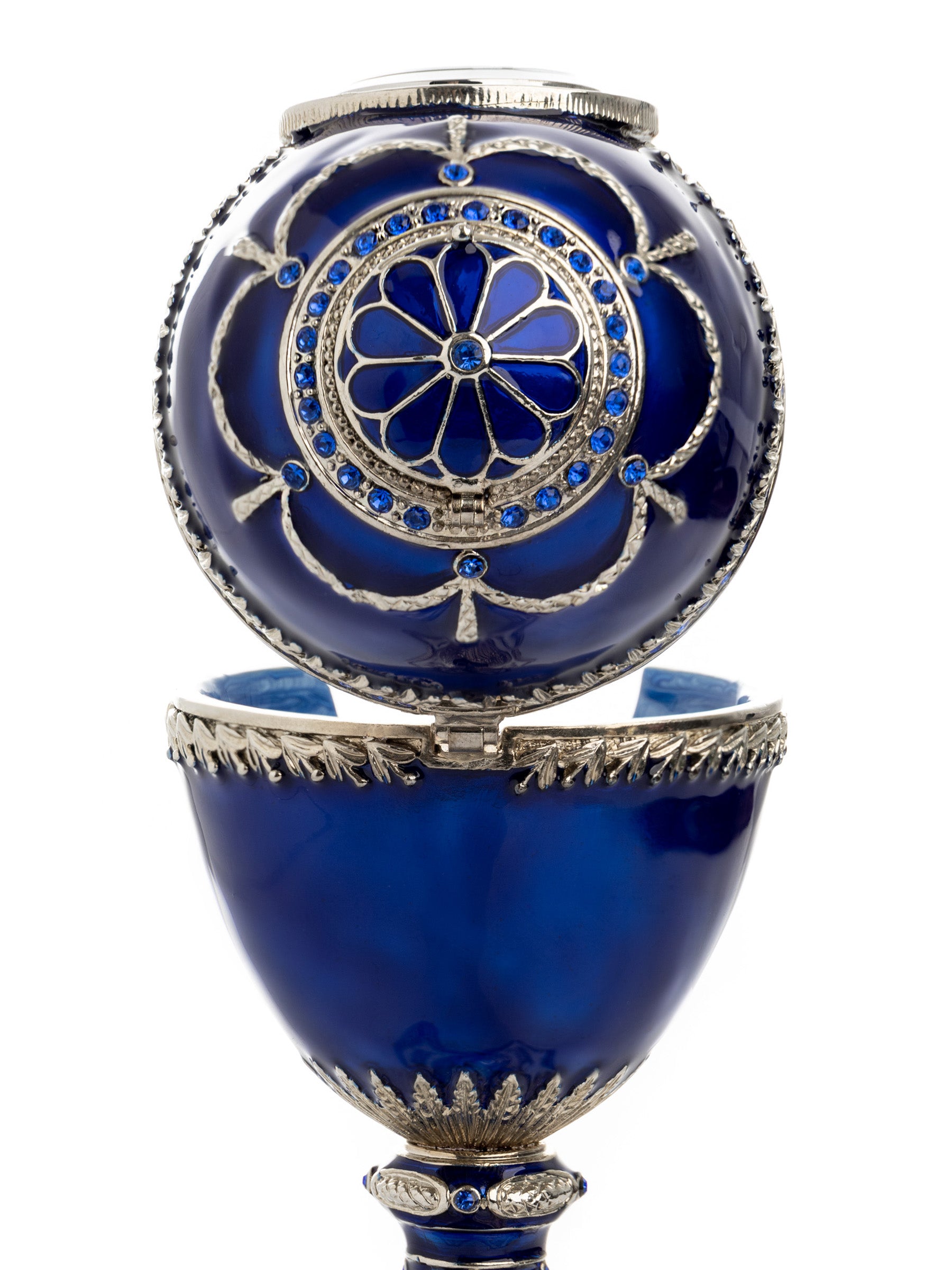 Keren Kopal Blue Faberge Egg with a Pearl and a Clock
