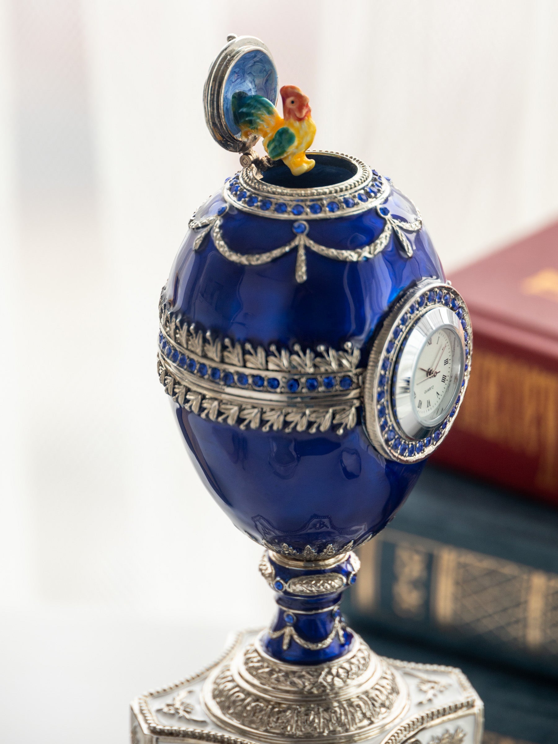 Keren Kopal Blue Faberge Egg with a Pearl and a Clock