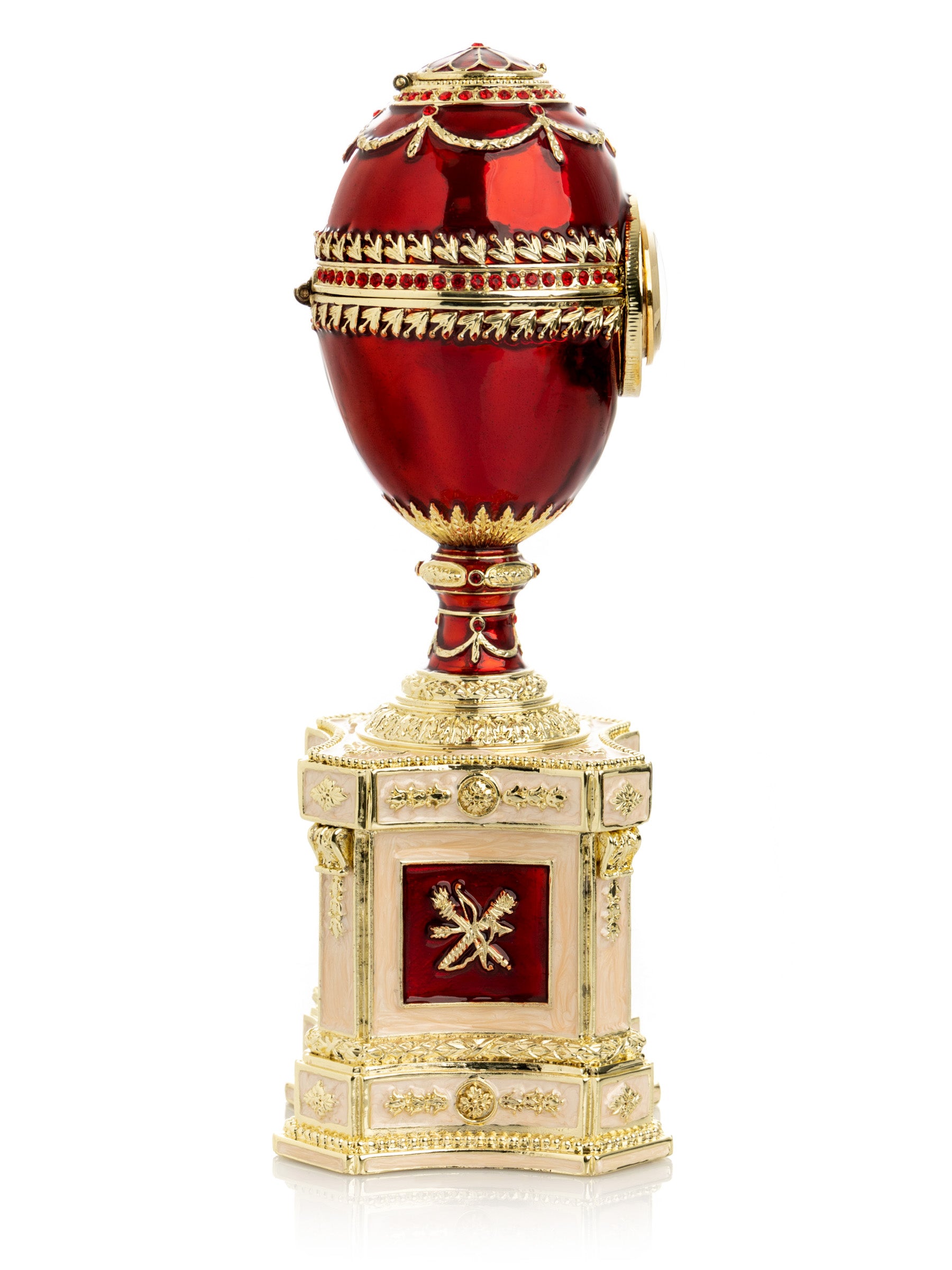 Keren Kopal Red Faberge Egg with a Pearl and a Clock