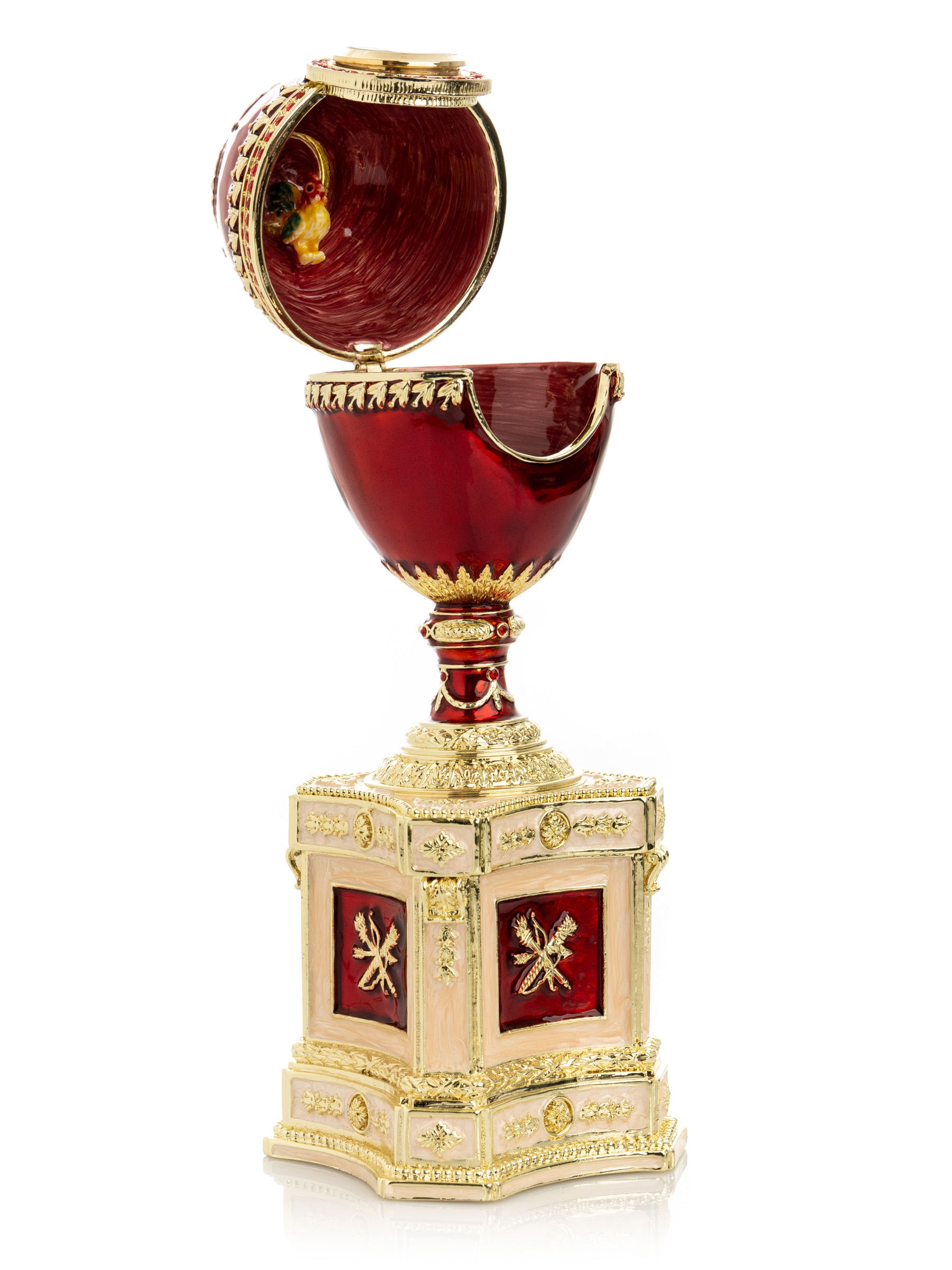 Keren Kopal Red Faberge Egg with a Pearl and a Clock