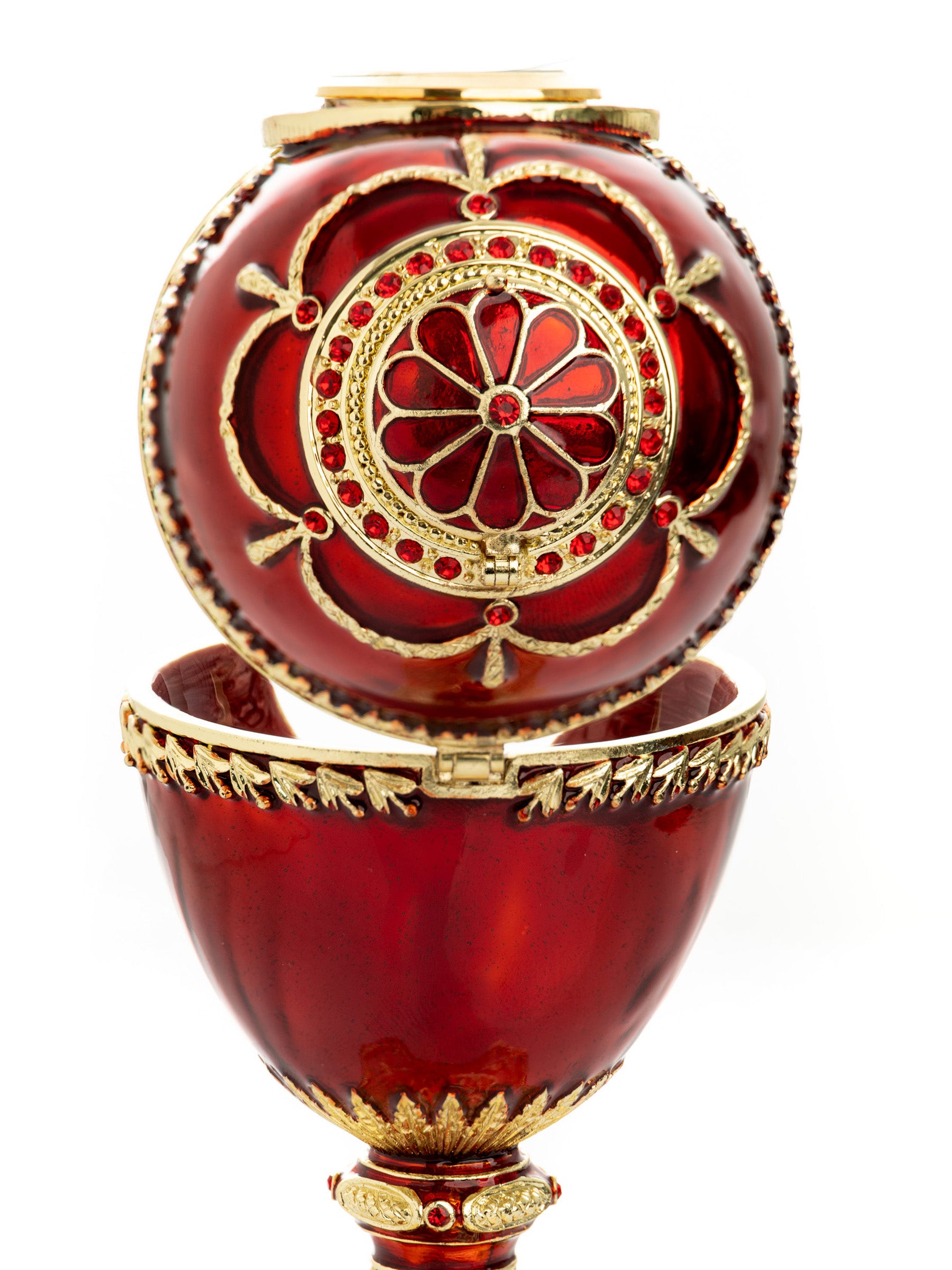Keren Kopal Red Faberge Egg with a Pearl and a Clock