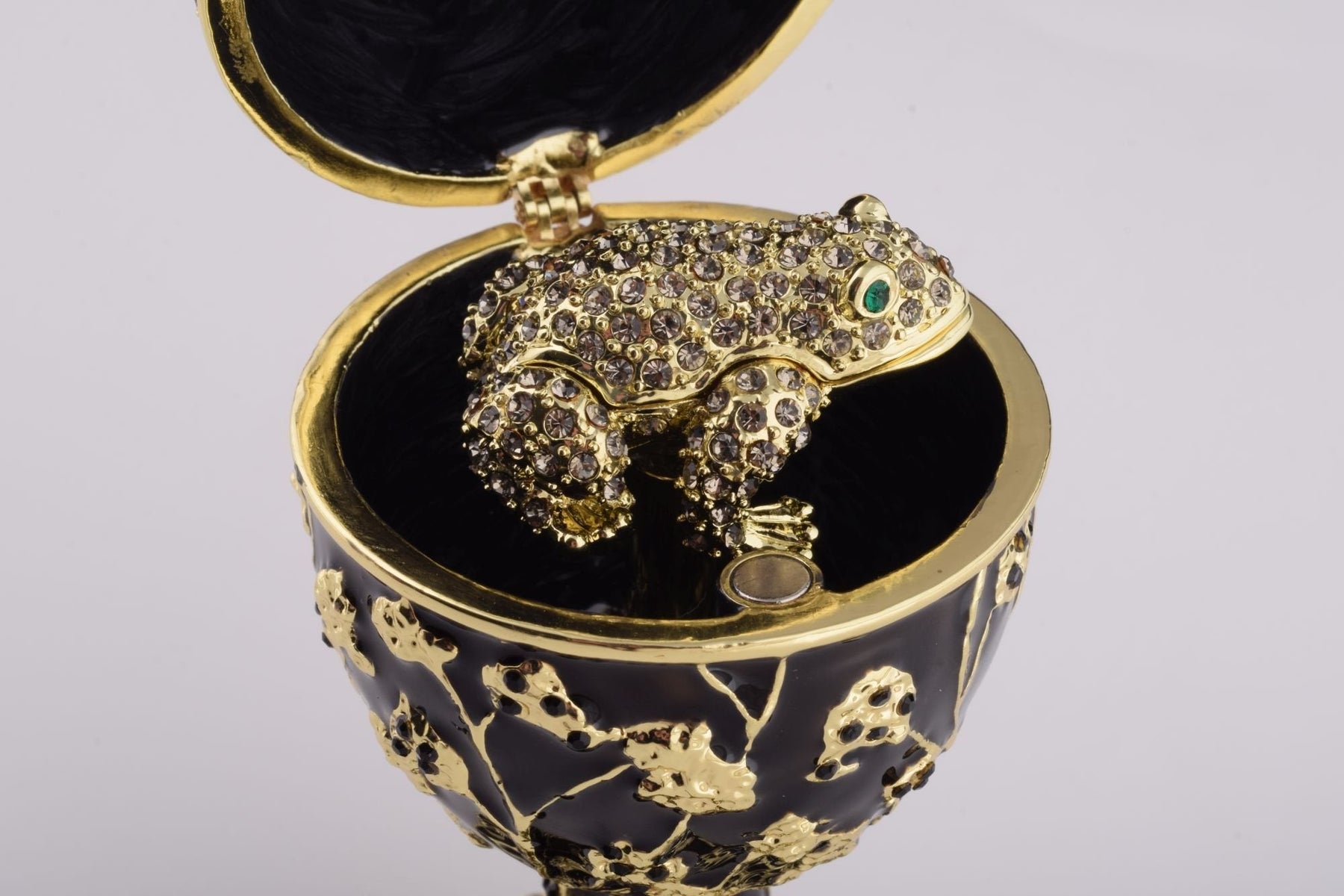 Keren Kopal Black Faberge Egg with Silver Frog Surprise Inside