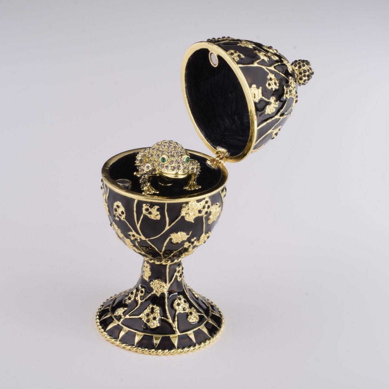 Keren Kopal Black Faberge Egg with Silver Frog Surprise Inside