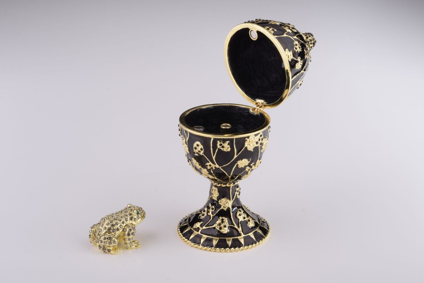 Keren Kopal Black Faberge Egg with Silver Frog Surprise Inside