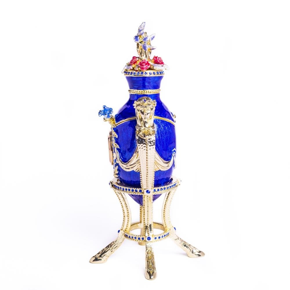 Keren Kopal Blue Decorated Faberge Egg with Clock