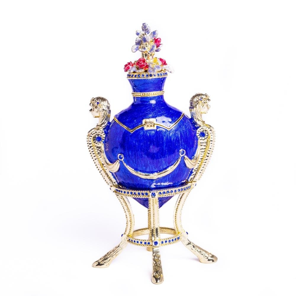 Keren Kopal Blue Decorated Faberge Egg with Clock