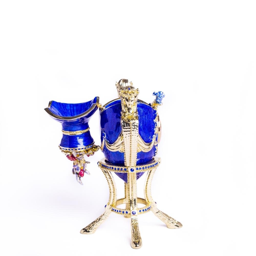 Keren Kopal Blue Decorated Faberge Egg with Clock