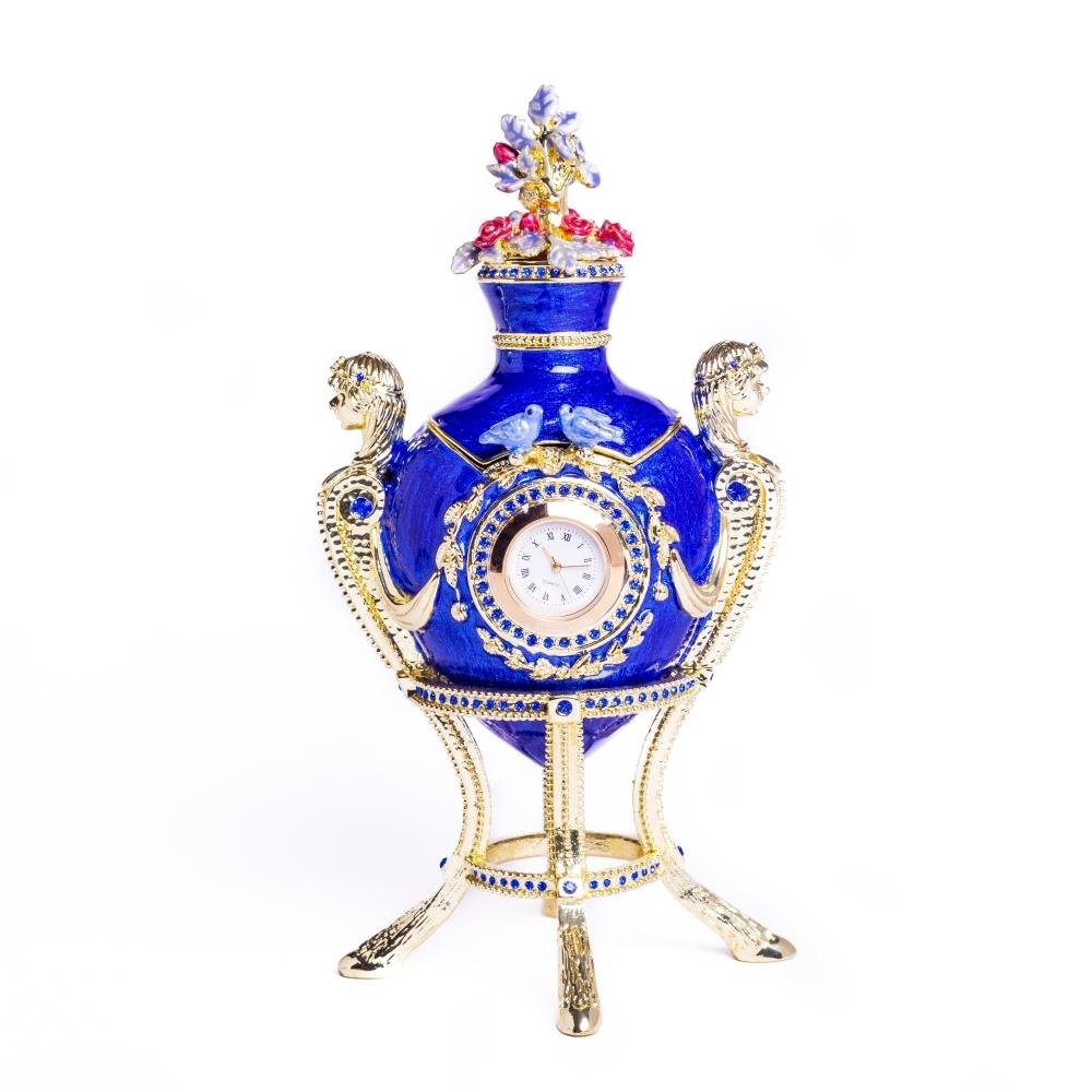 Keren Kopal Blue Decorated Faberge Egg with Clock