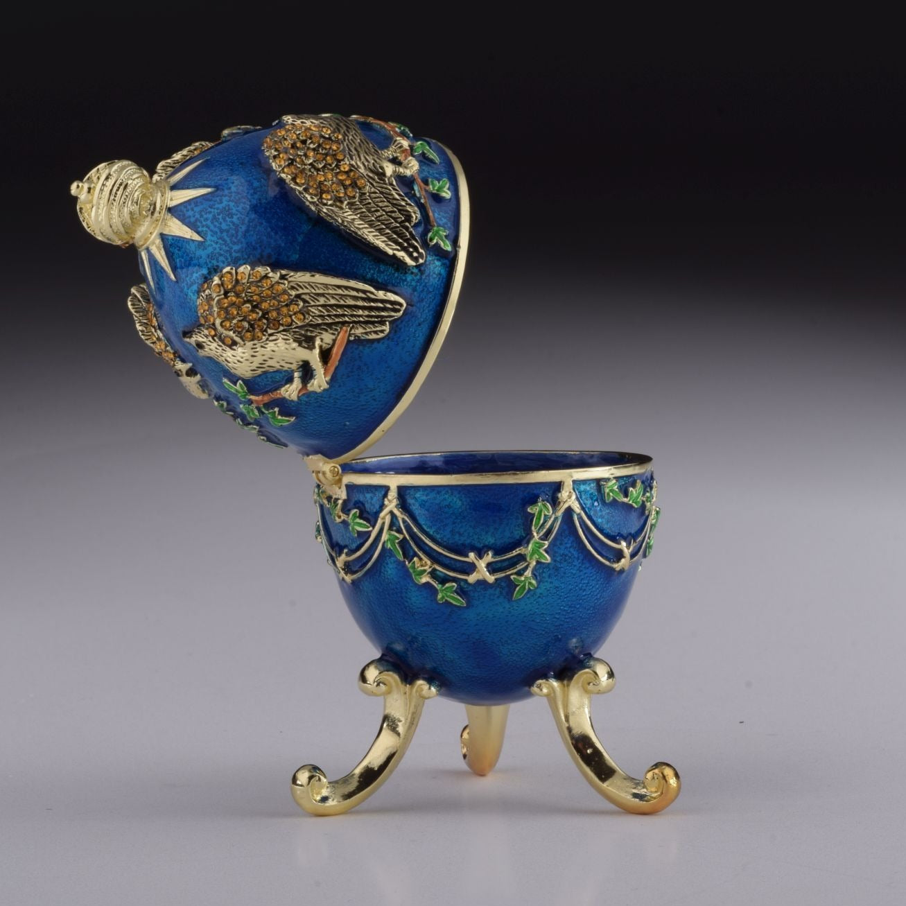 Keren Kopal Blue Russian Egg with Eagles Music Playing Egg