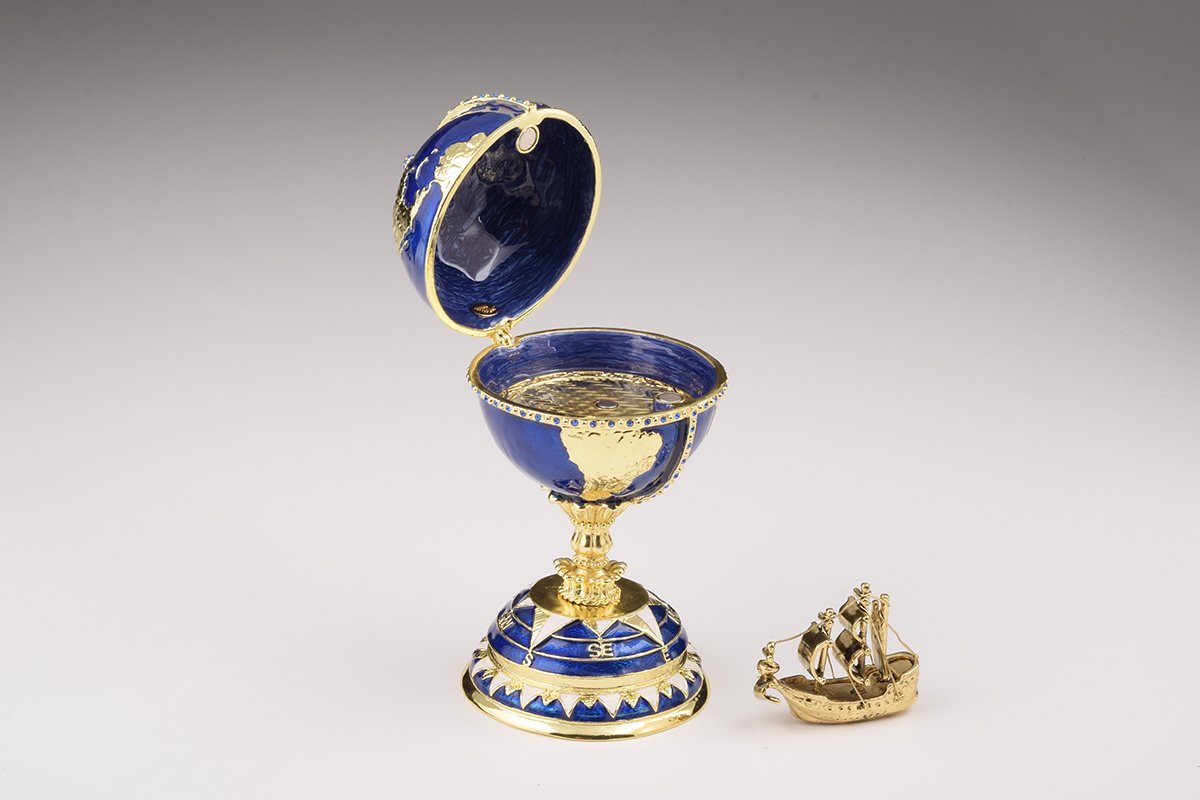 Keren Kopal Globe Faberge Egg with Sailing ship