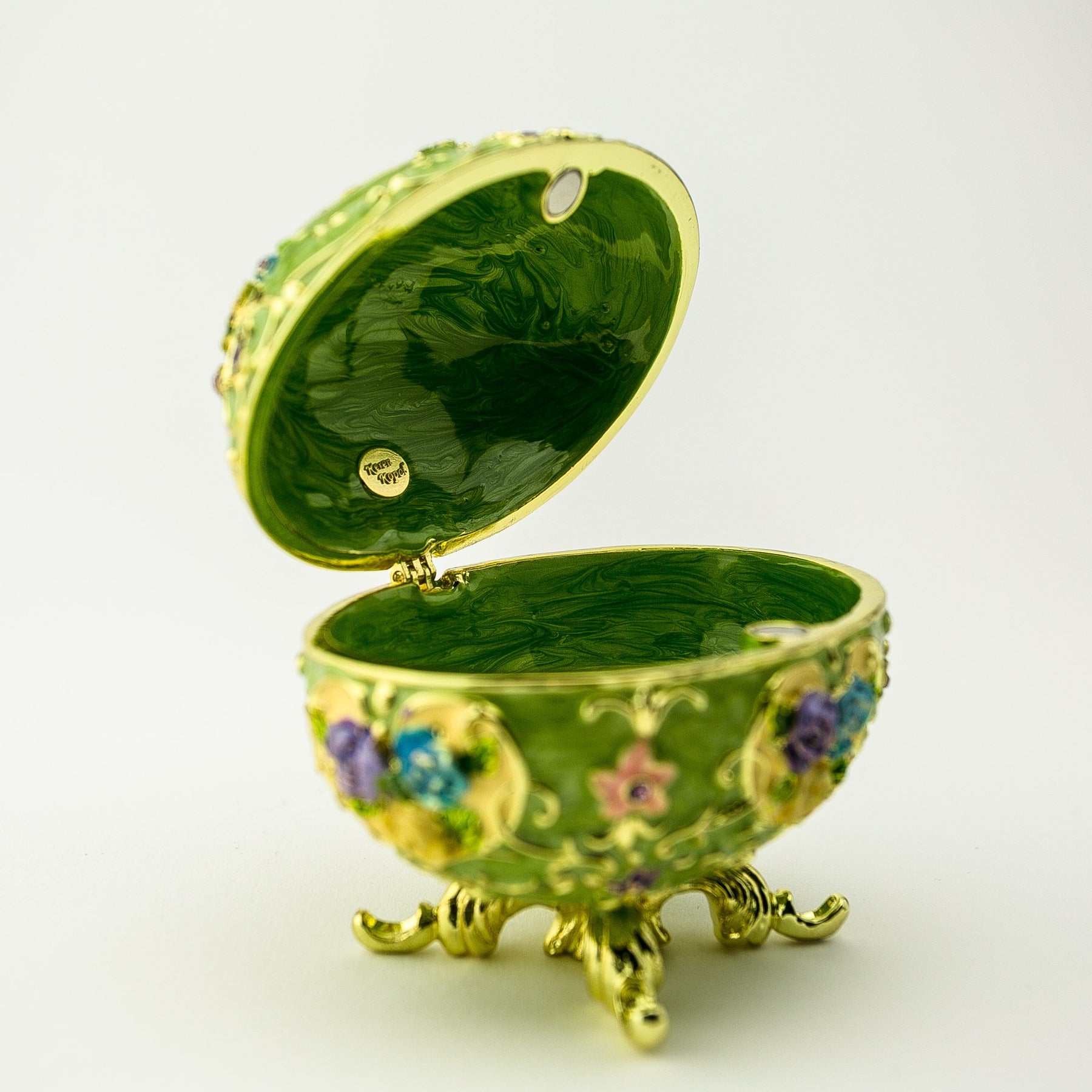 Keren Kopal Green Faberge Egg with Flowers