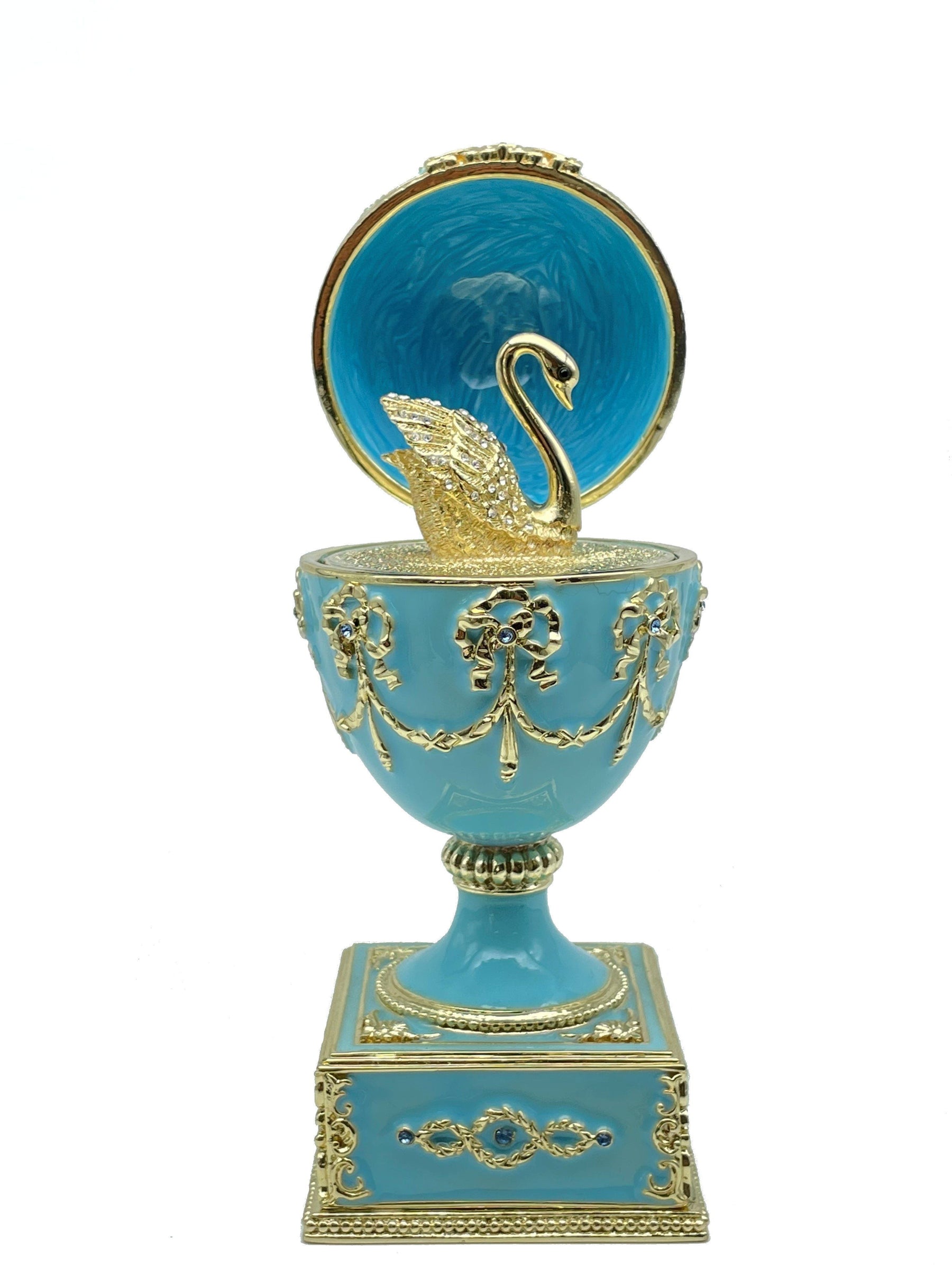 Keren Kopal Turquoise Faberge Egg with Swan Inside