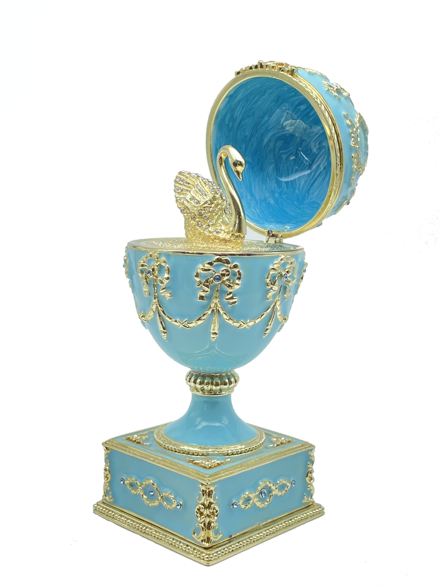 Keren Kopal Turquoise Faberge Egg with Swan Inside