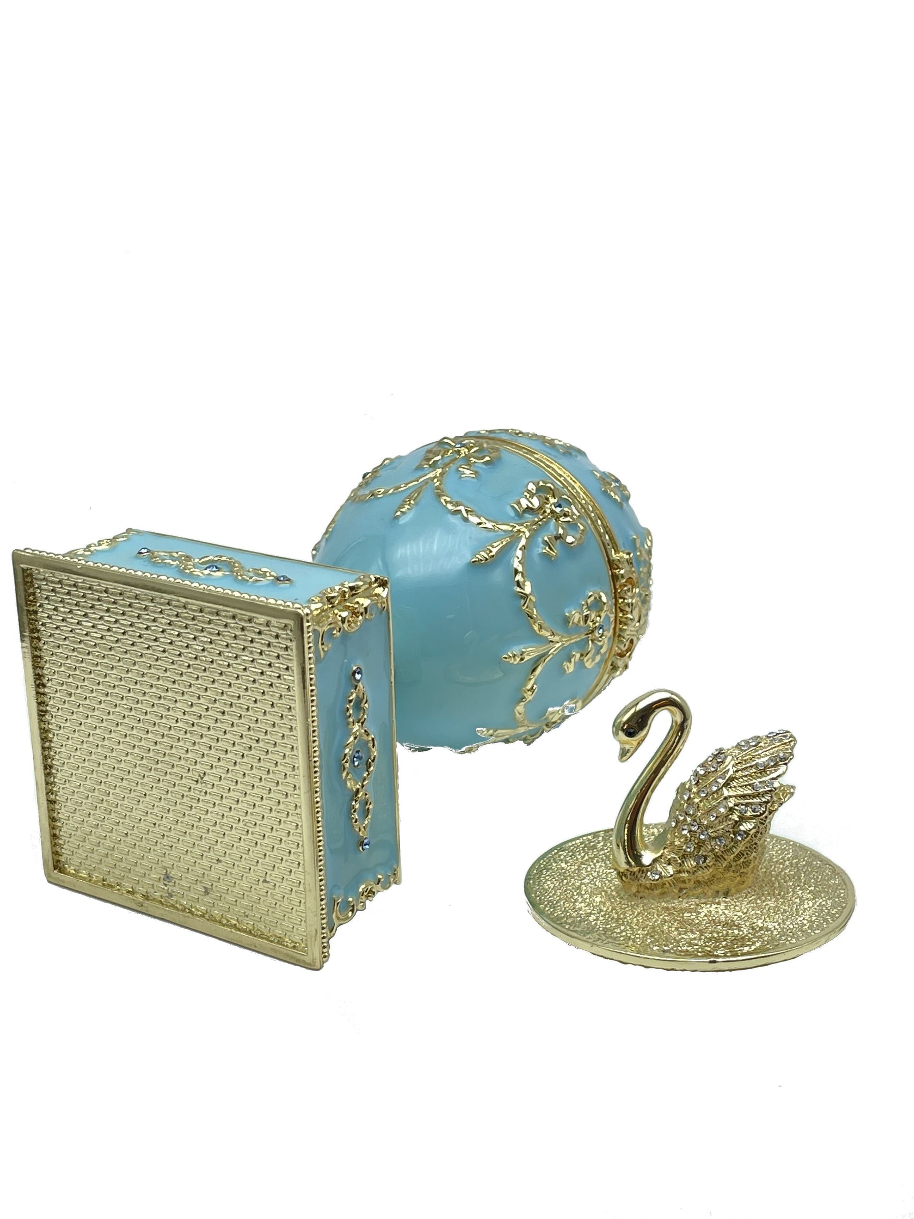 Keren Kopal Turquoise Faberge Egg with Swan Inside