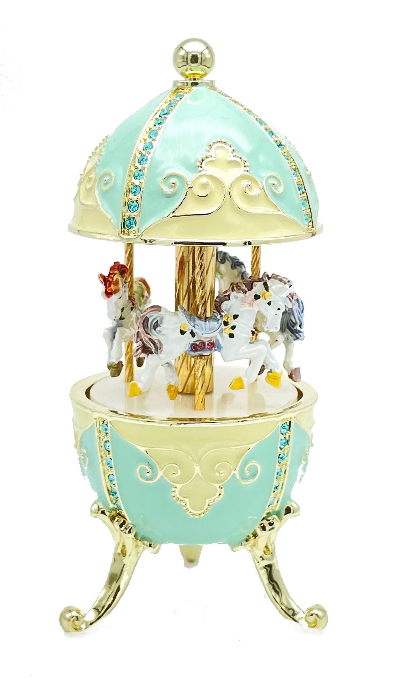 Keren Kopal Turquoise Musical Carousel with Royal Horses Waltz of the Flowers by Tchaikovsky