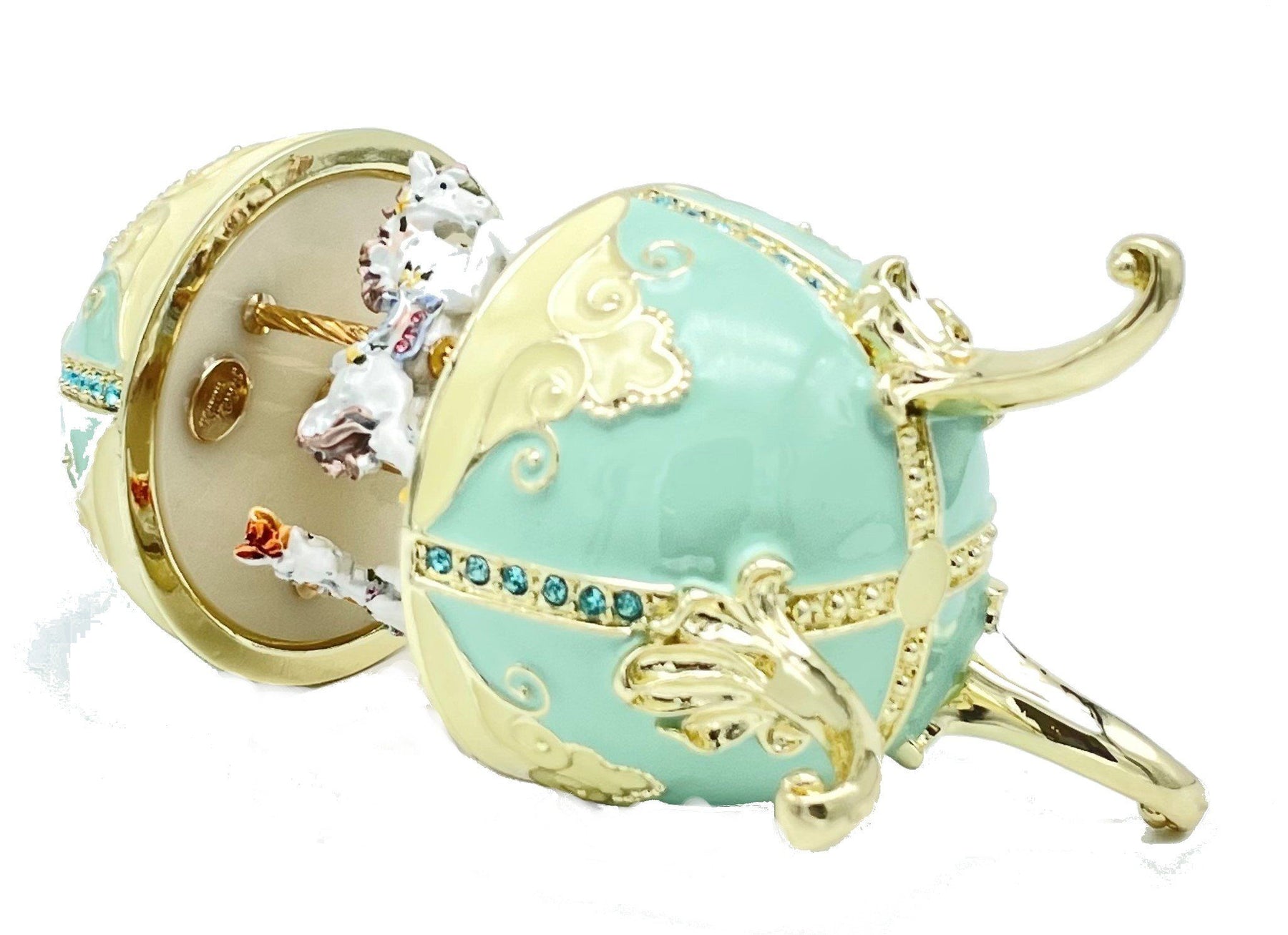 Keren Kopal Turquoise Musical Carousel with Royal Horses Waltz of the Flowers by Tchaikovsky