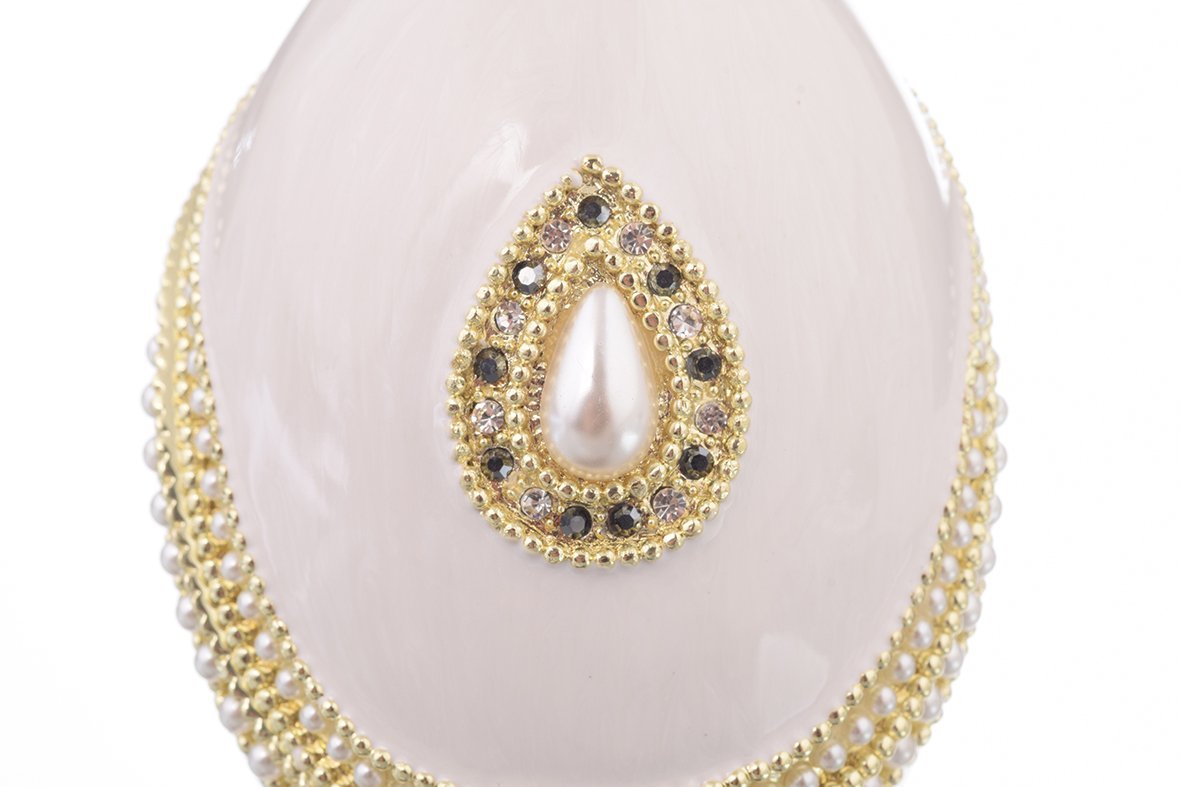 Keren Kopal White Faberge Egg with Pearl