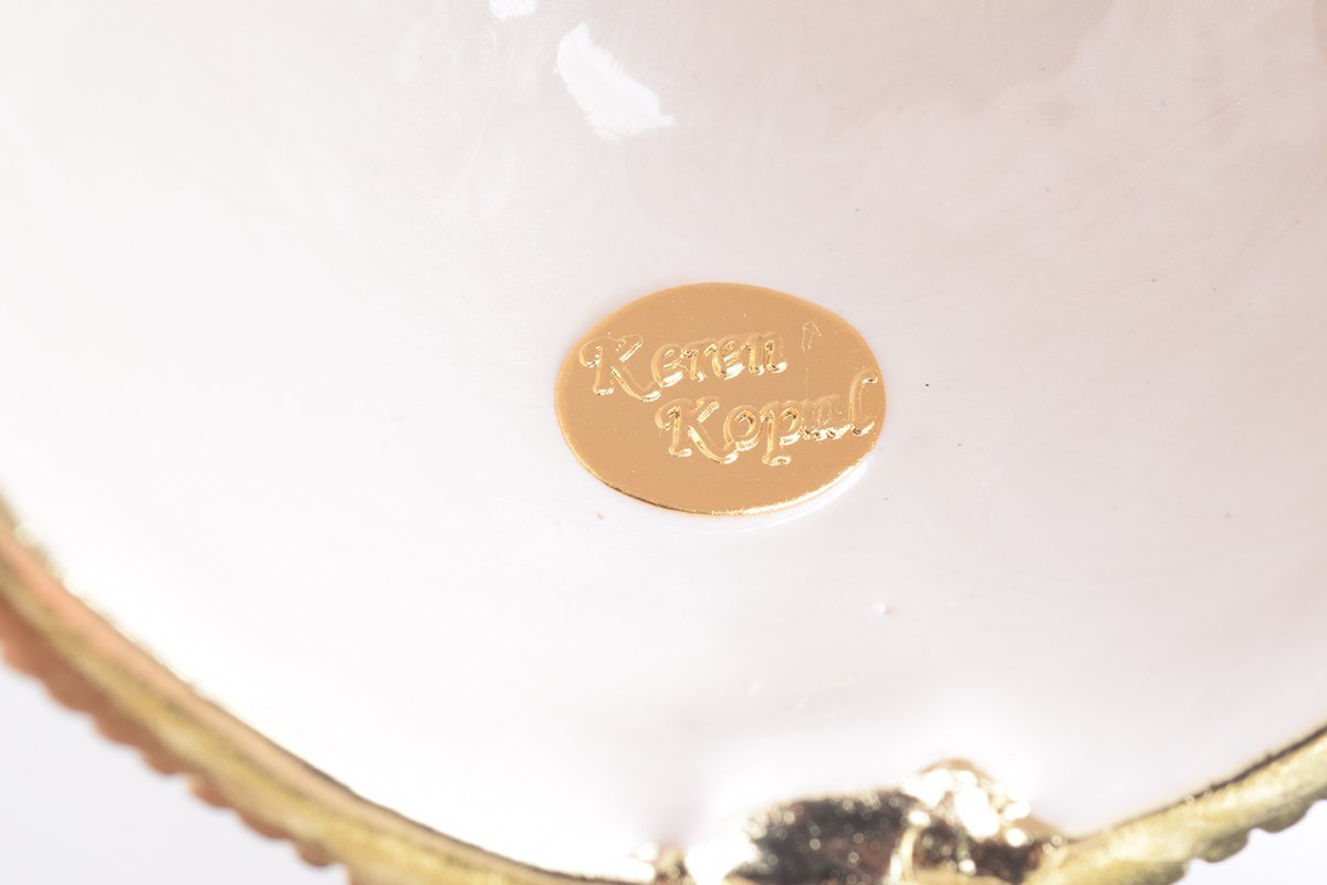 Keren Kopal White Faberge Egg with Pearl