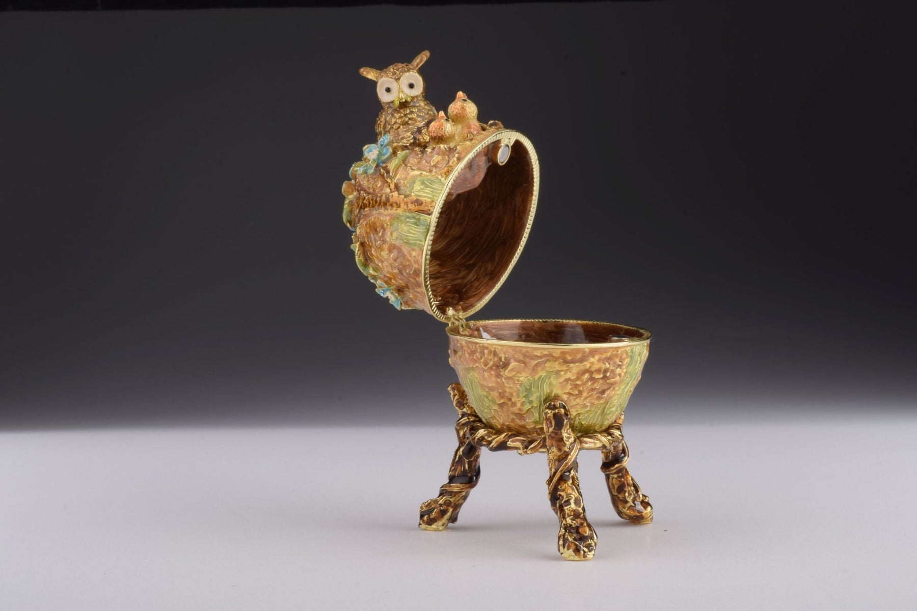 Keren Kopal Brown Faberge Egg with Owls Nest