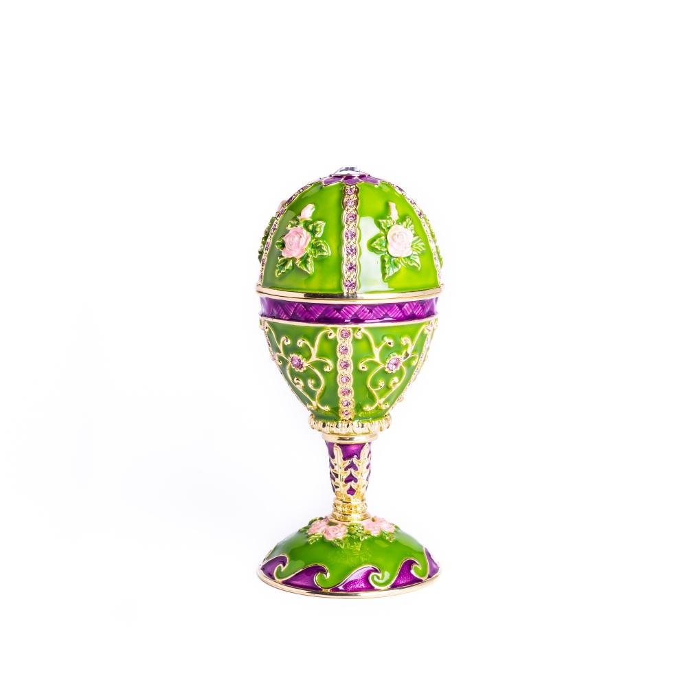 Keren Kopal Green Faberge Egg Music Playing Decorated with Flowers