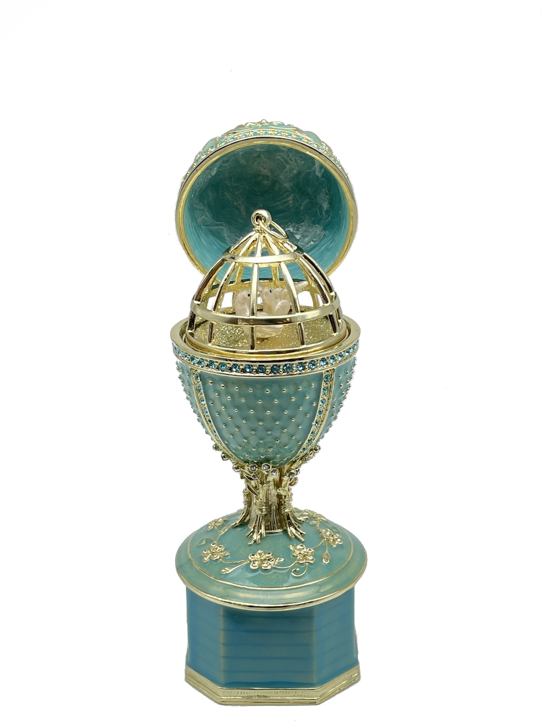 Keren Kopal Limited edition Green turquoise Faberge Egg with doves trinket box